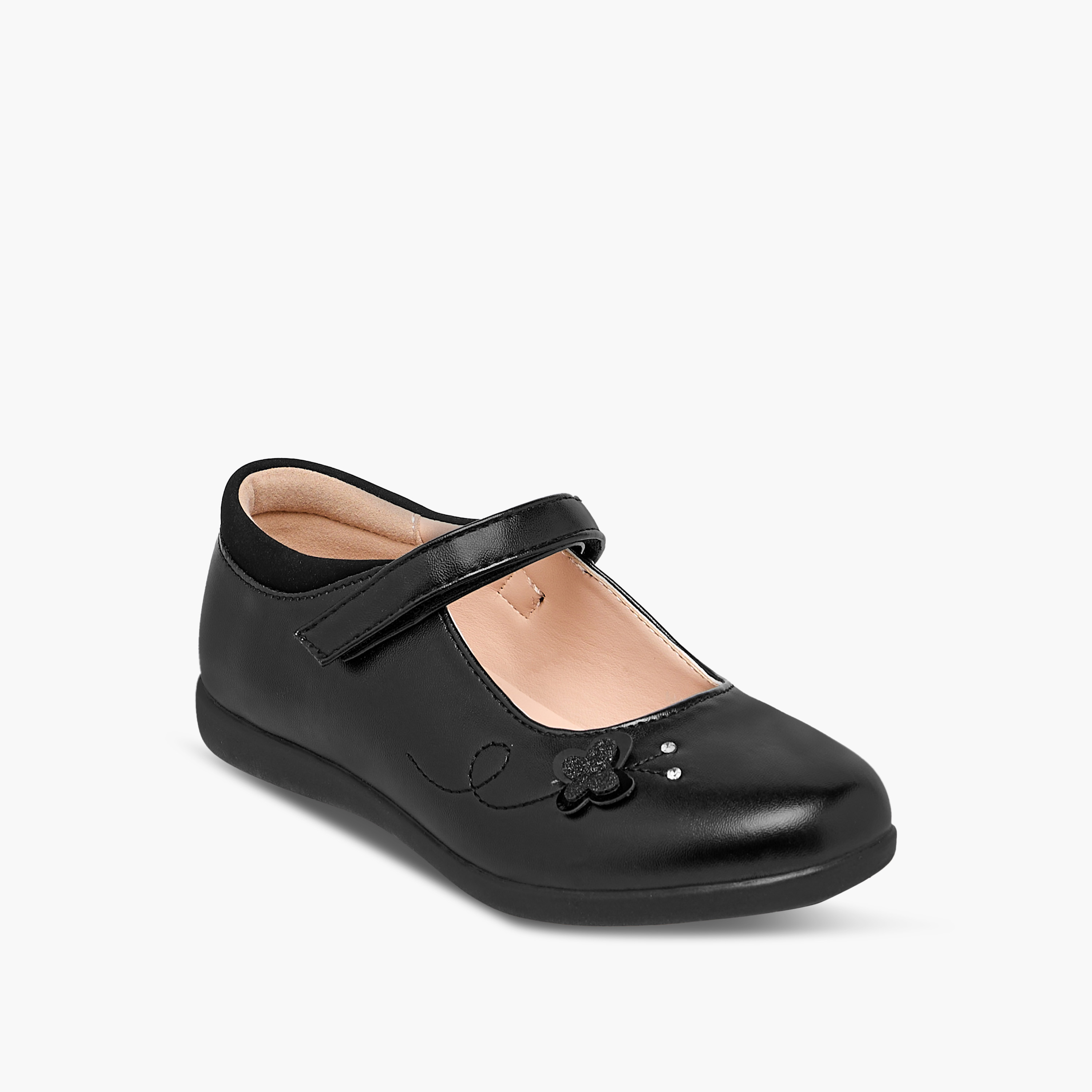 Flora Bella Floral Applique Mary Jane School Shoes with Hook and Loop Closure-girls-shoes-schoolshoes-image-2