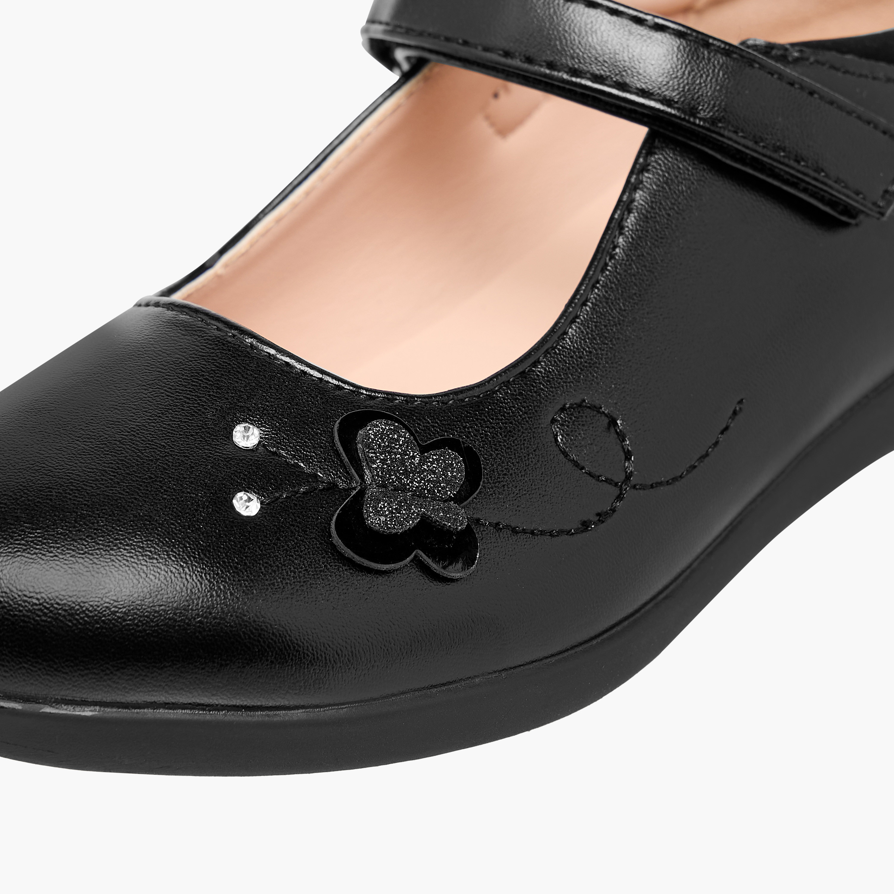 Flora Bella Floral Applique Mary Jane School Shoes with Hook and Loop Closure-girls-shoes-schoolshoes-image-6