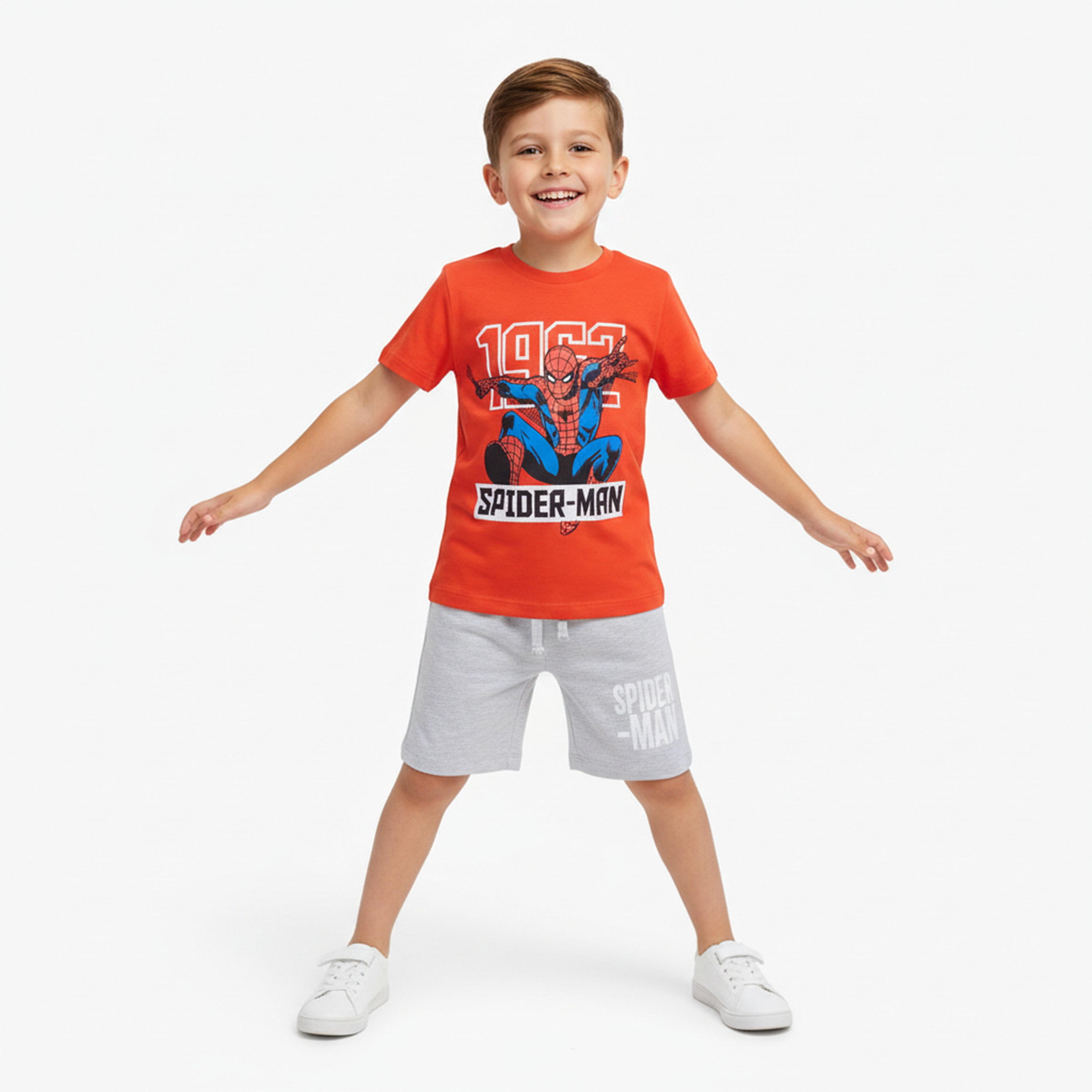 طقم تيشيرت وشورت قطني بطبعة سبايدرمان-boys-clothing-setsandcoords-image-1