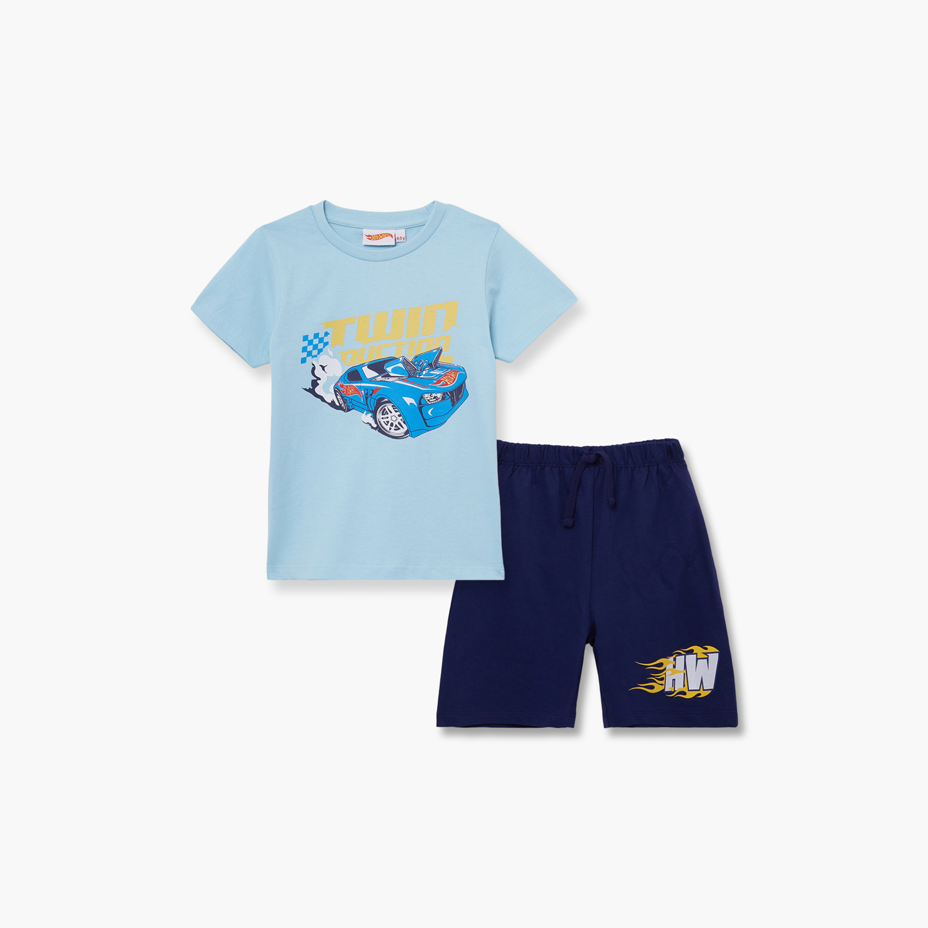 Hot Wheels Printed Cotton T-Shirt & Shorts Set-boys-clothing-setsandcoords-image-2
