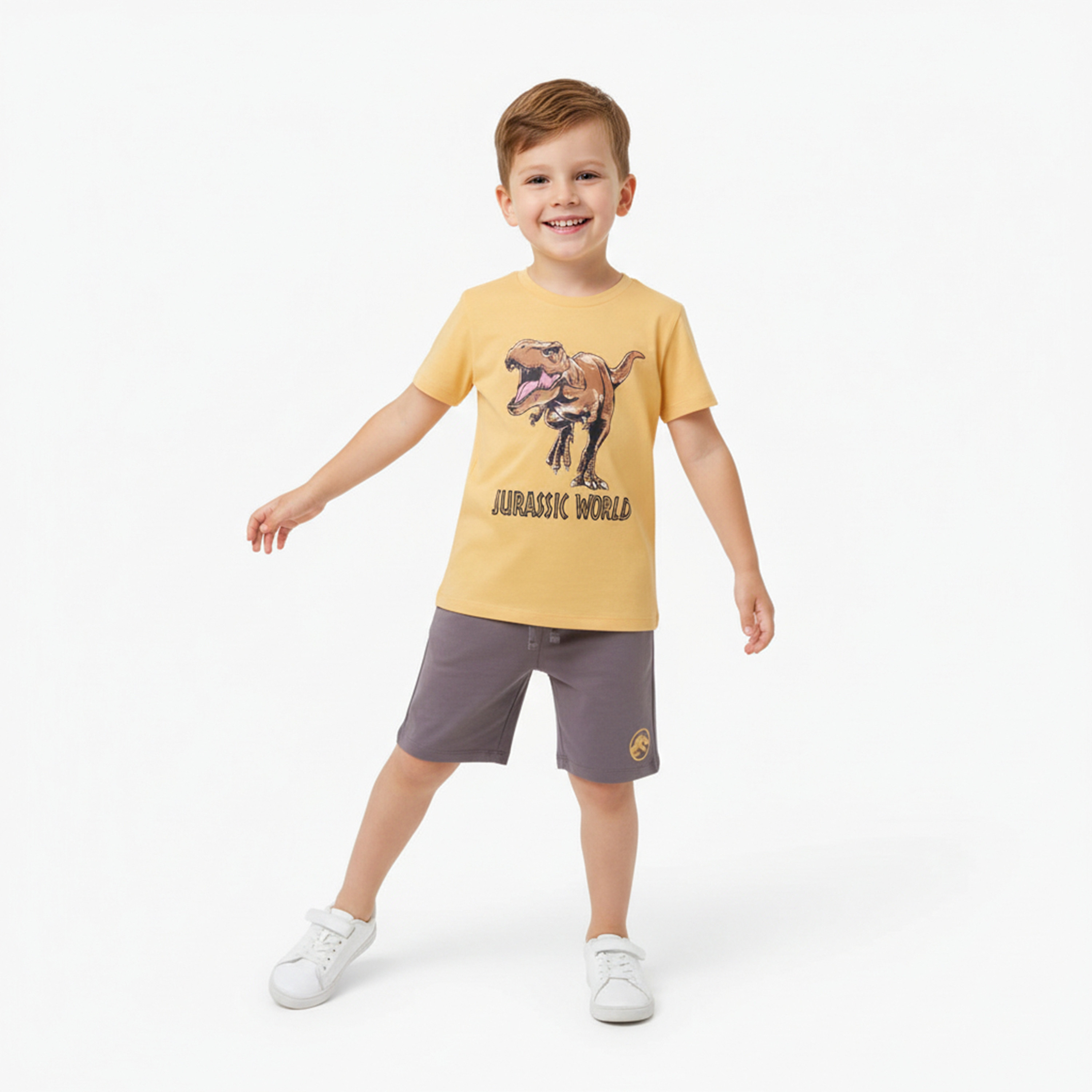 Jurassic Park Printed Cotton T-Shirt & Shorts Set-boys-clothing-setsandcoords-image-1