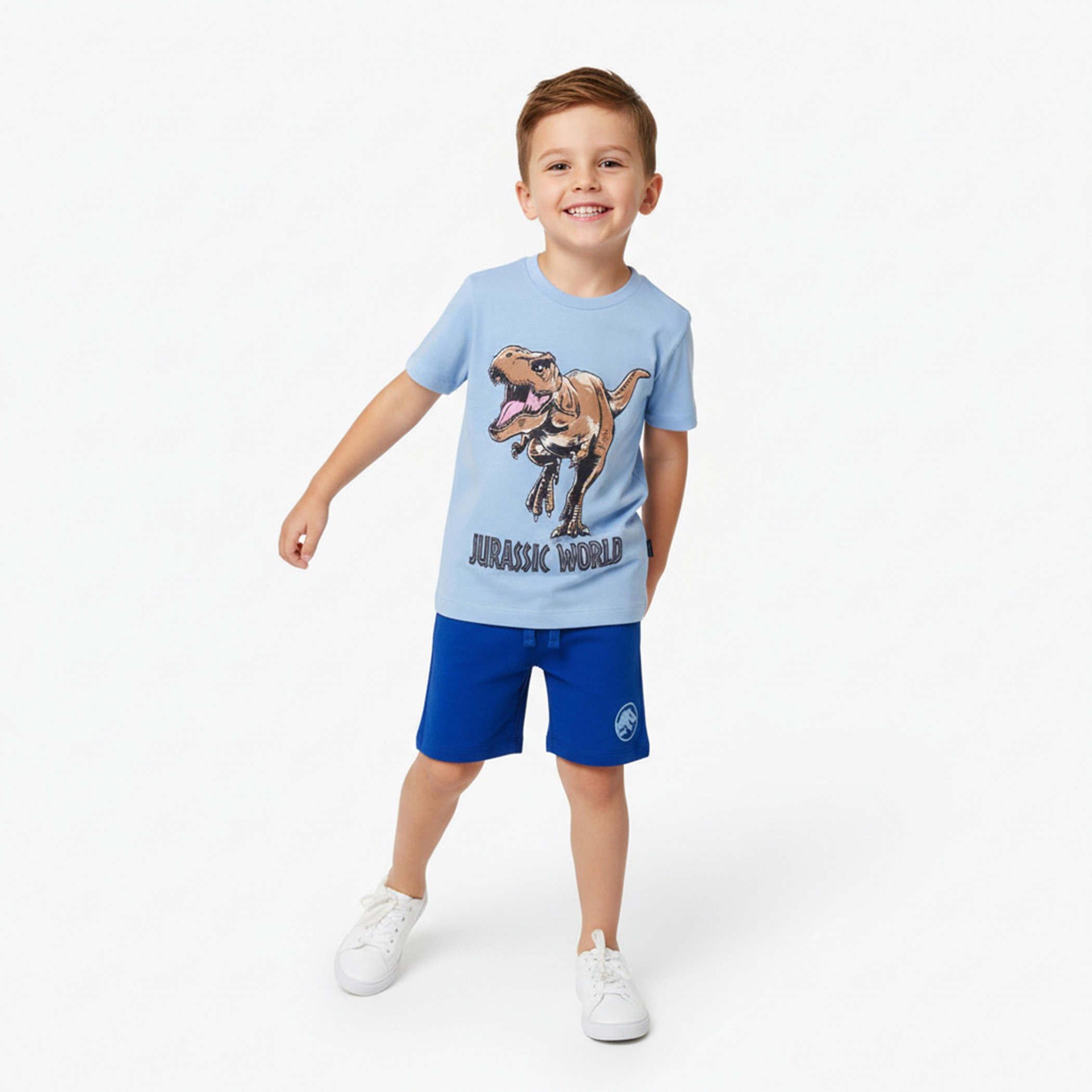 Jurassic Park Printed Cotton T-Shirt & Shorts Set-boys-clothing-setsandcoords-image-1