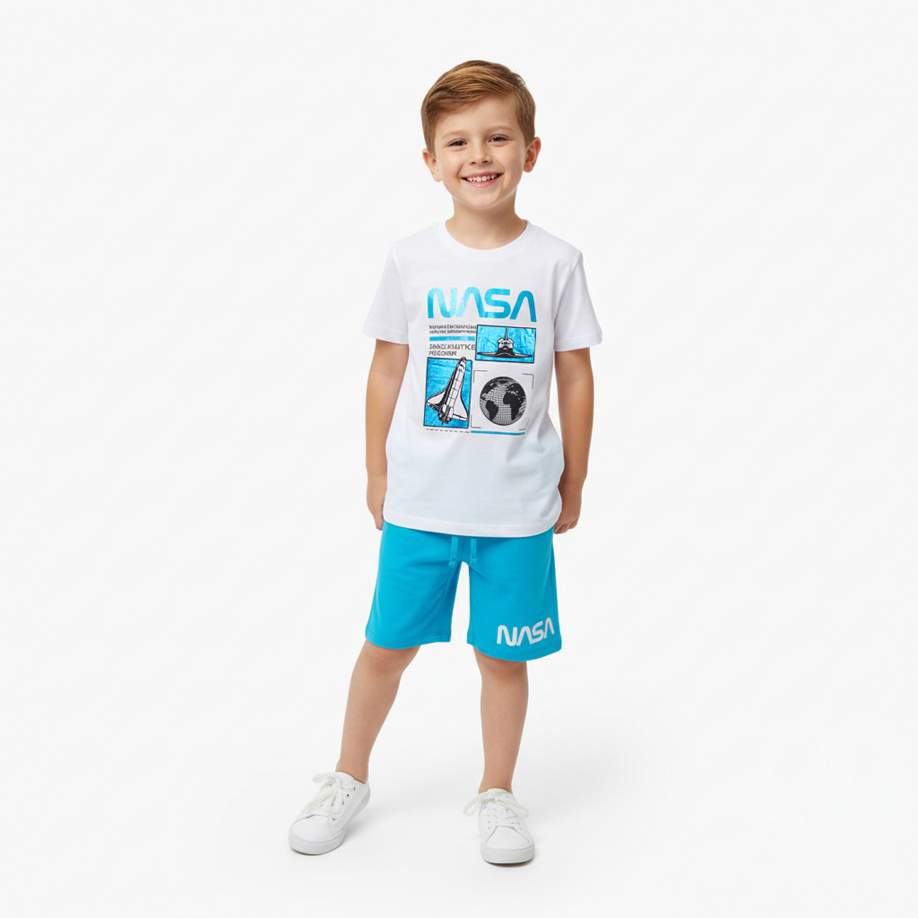 NASA Printed Cotton T-Shirt & Shorts Set-boys-clothing-setsandcoords-image-1