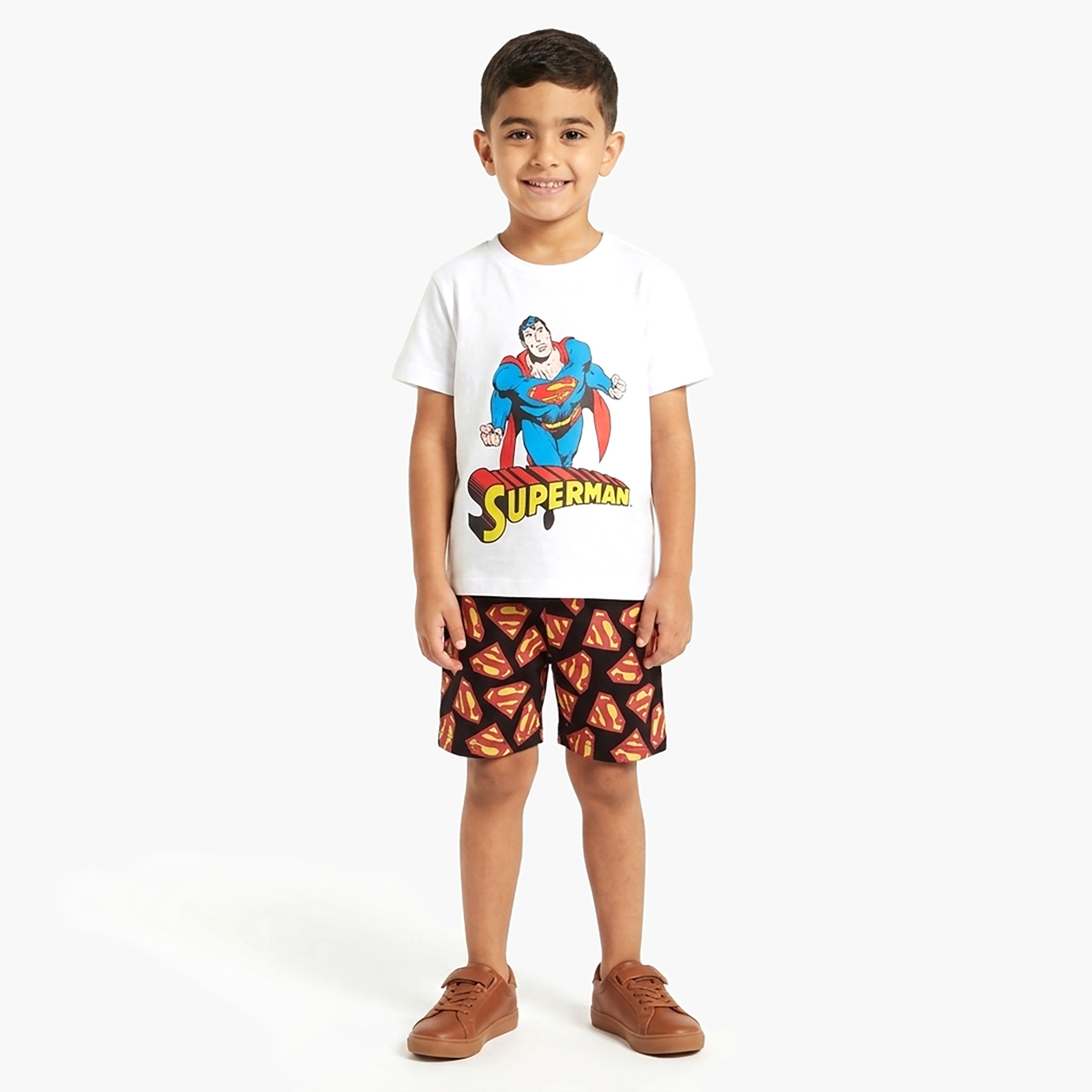 Superman Printed Cotton T-Shirt & Shorts Set-boys-clothing-setsandcoords-image-1