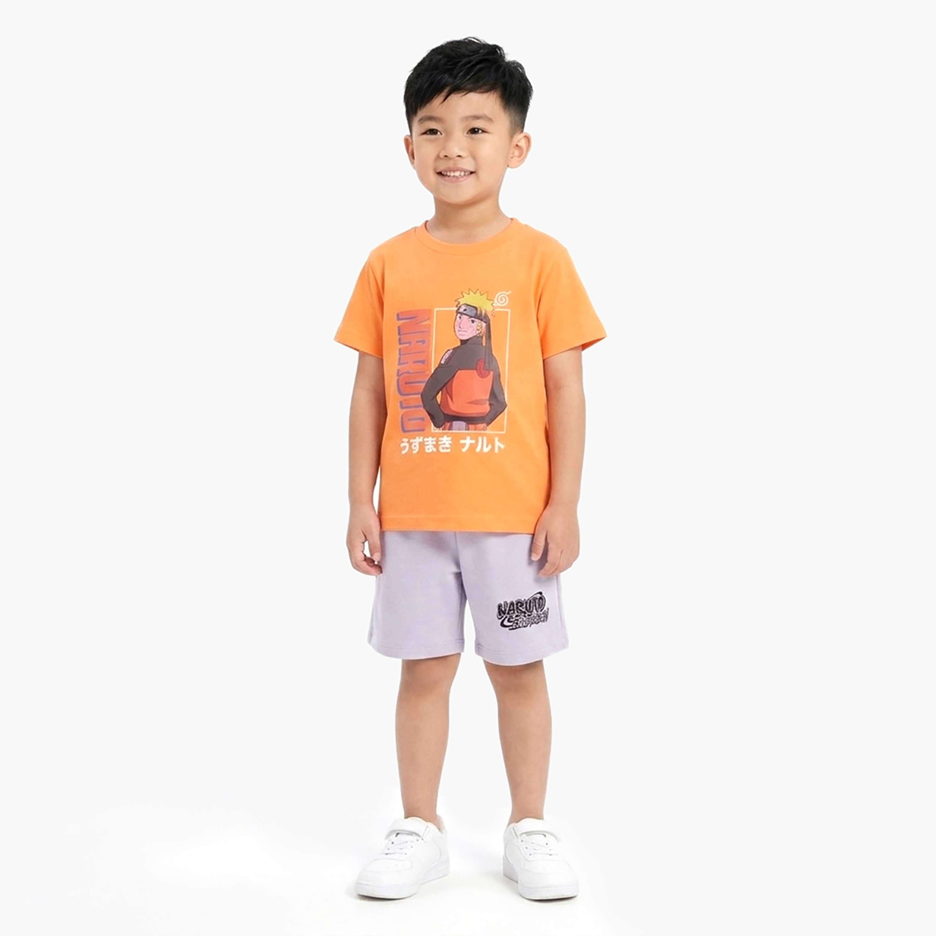 طقم تيشيرت وشورت قطني بطبعة ناروتو-boys-clothing-setsandcoords-image-1