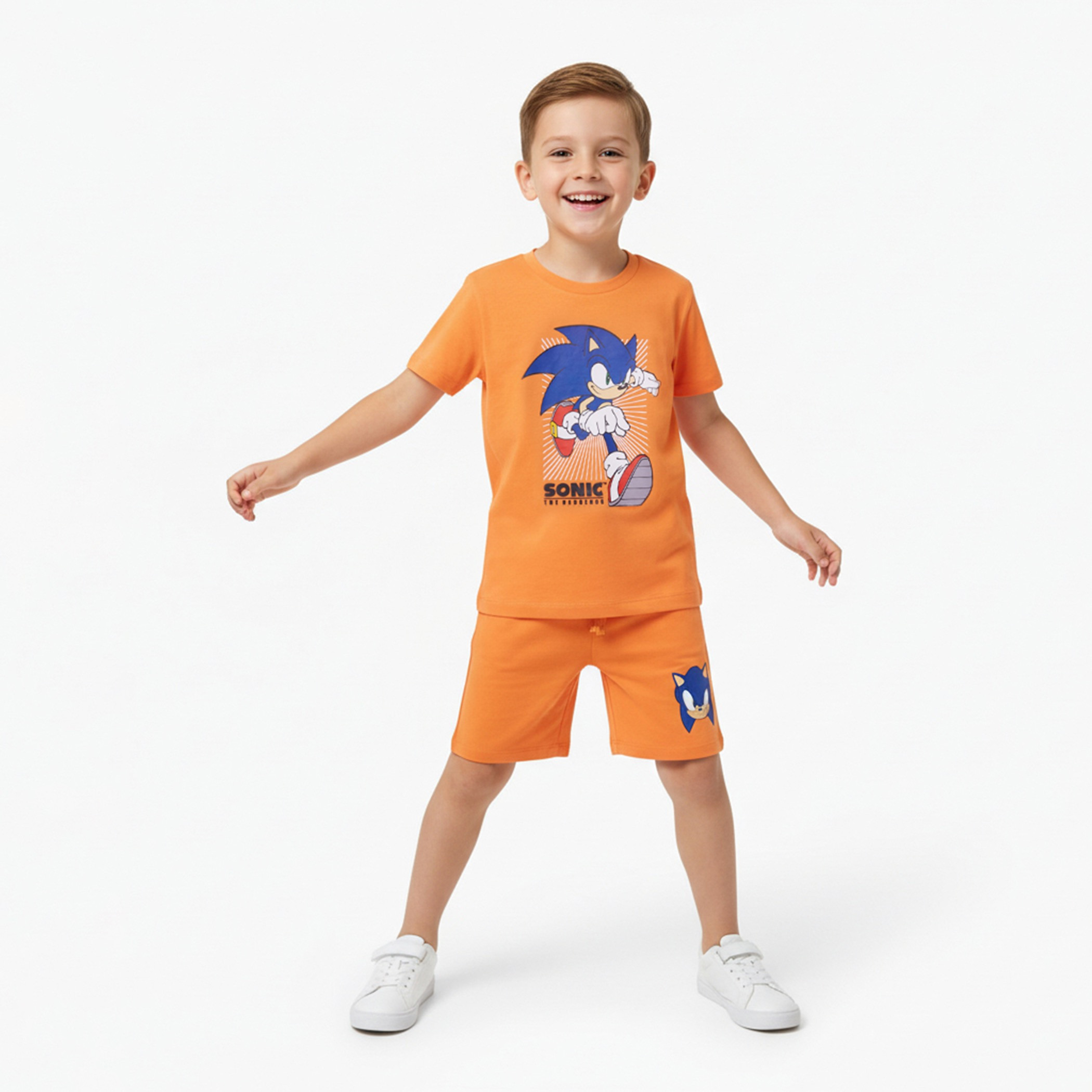 طقم تيشيرت وشورت قطني بطبعة سونيك-boys-clothing-setsandcoords-image-1