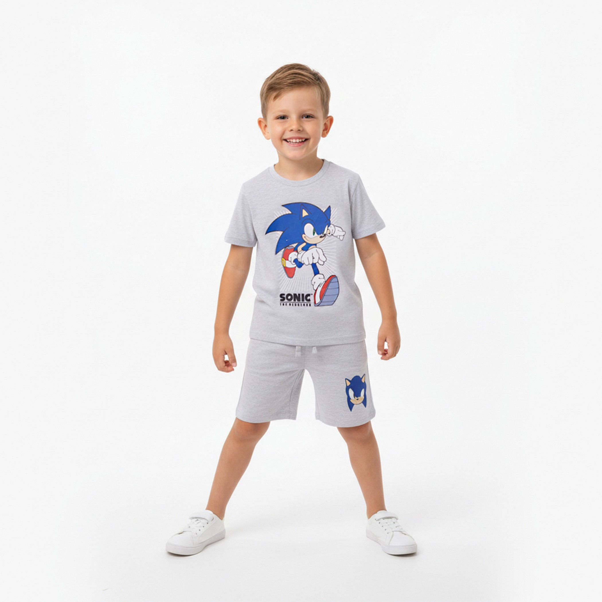Sonic Printed Cotton T-Shirt & Shorts Set-boys-clothing-setsandcoords-image-1