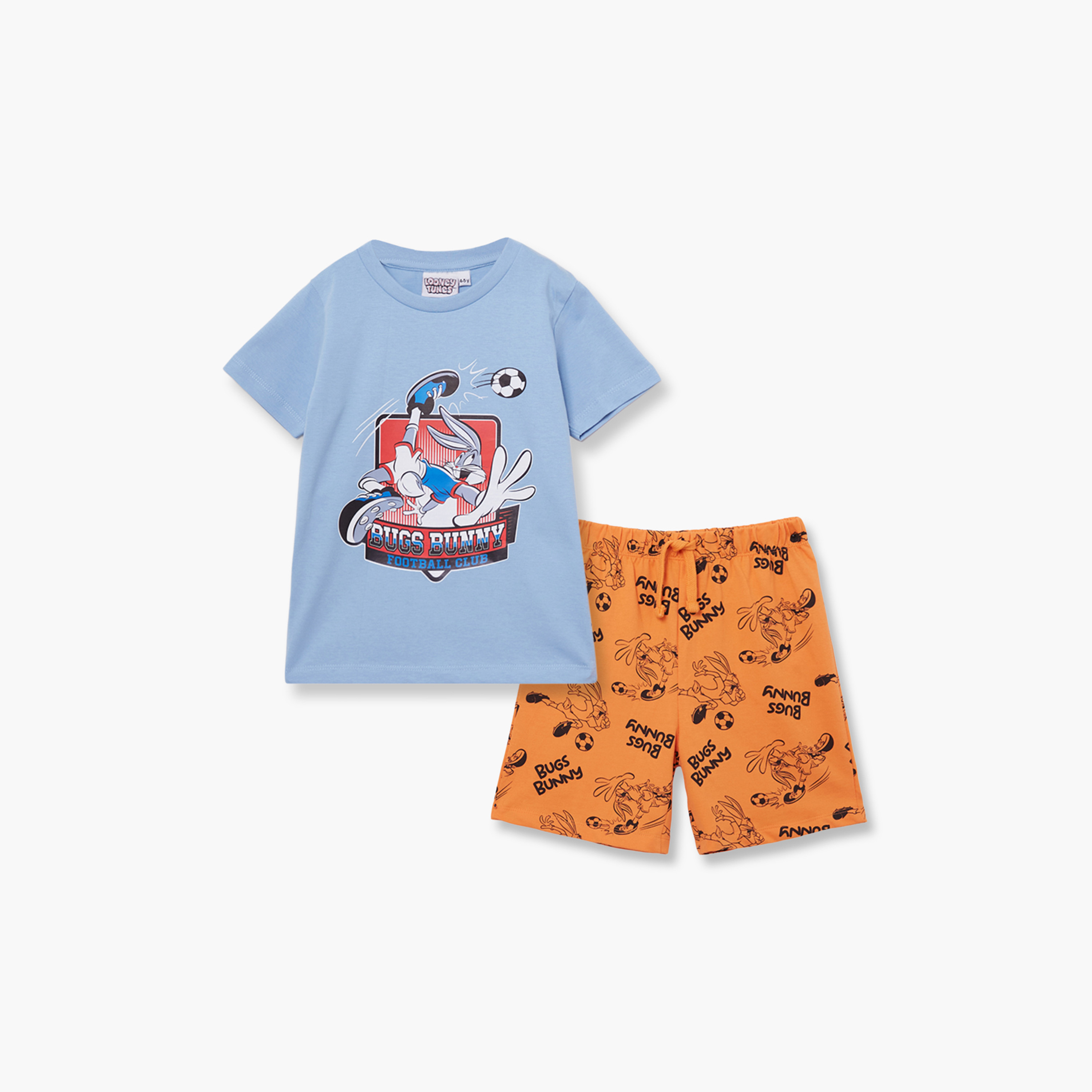 طقم تيشيرت وشورت قطني بطبعة باجز باني-boys-clothing-setsandcoords-image-2