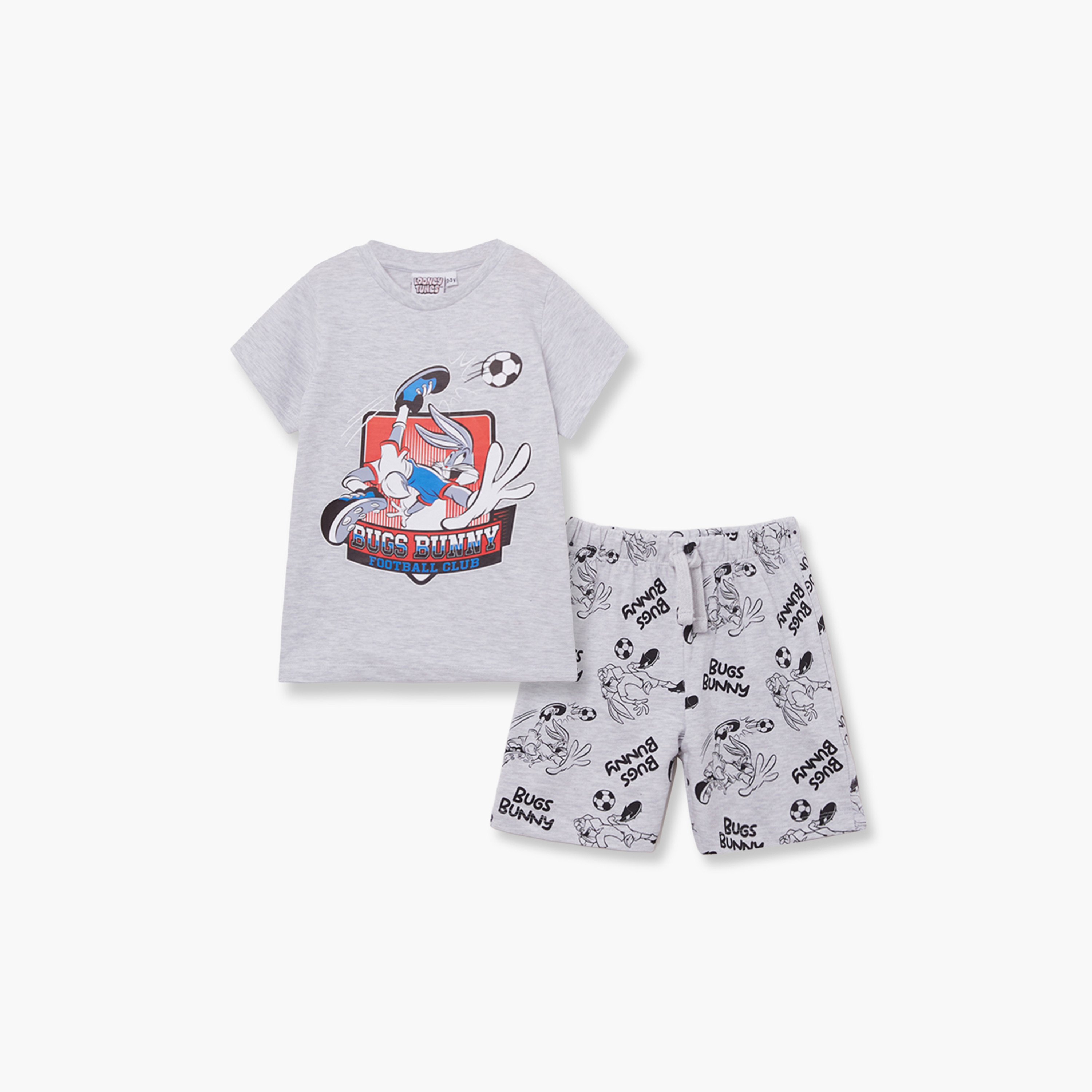 طقم تيشيرت وشورت قطني بطبعة باجز باني-boys-clothing-setsandcoords-image-2