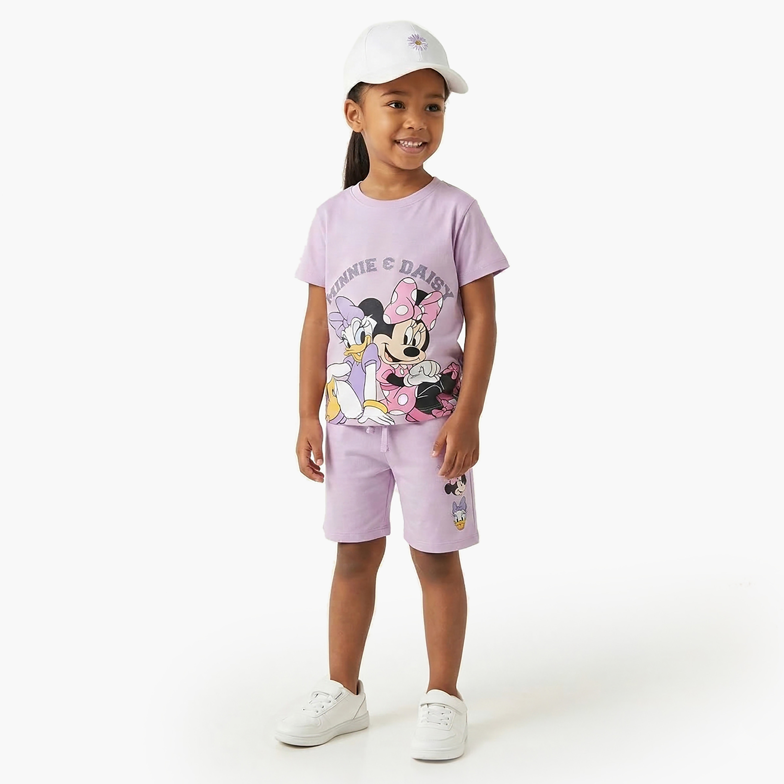Minnie Mouse Printed Cotton T-Shirt & Shorts Set-girls-clothing-setsandcoords-image-1