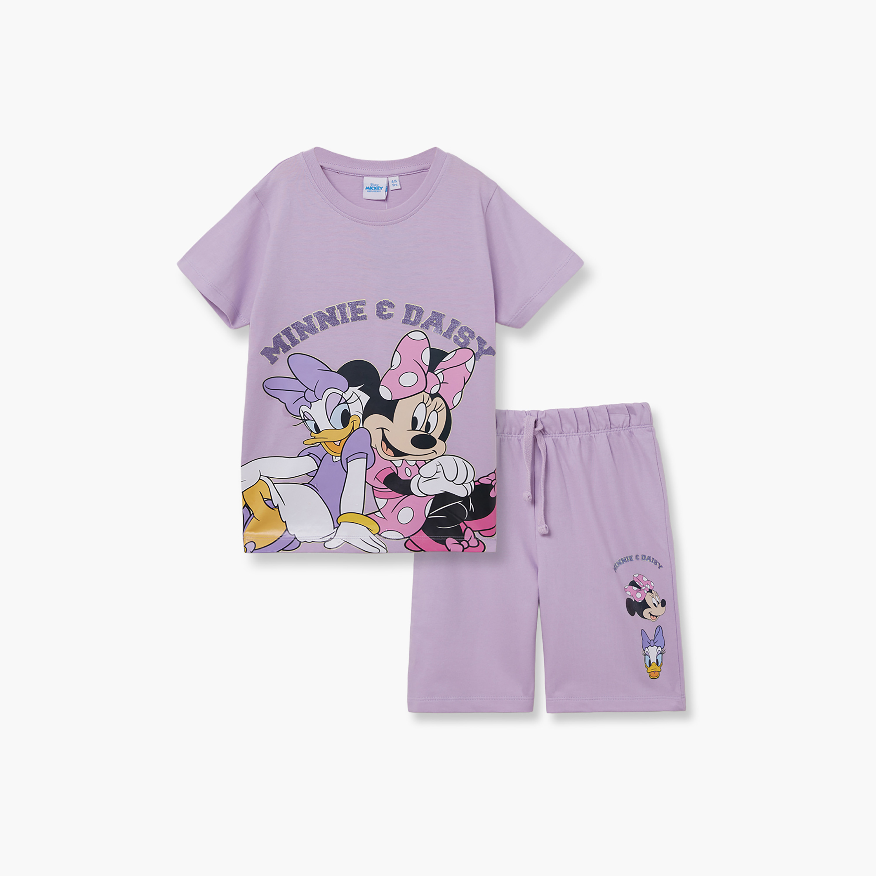 Minnie Mouse Printed Cotton T-Shirt & Shorts Set-girls-clothing-setsandcoords-image-2