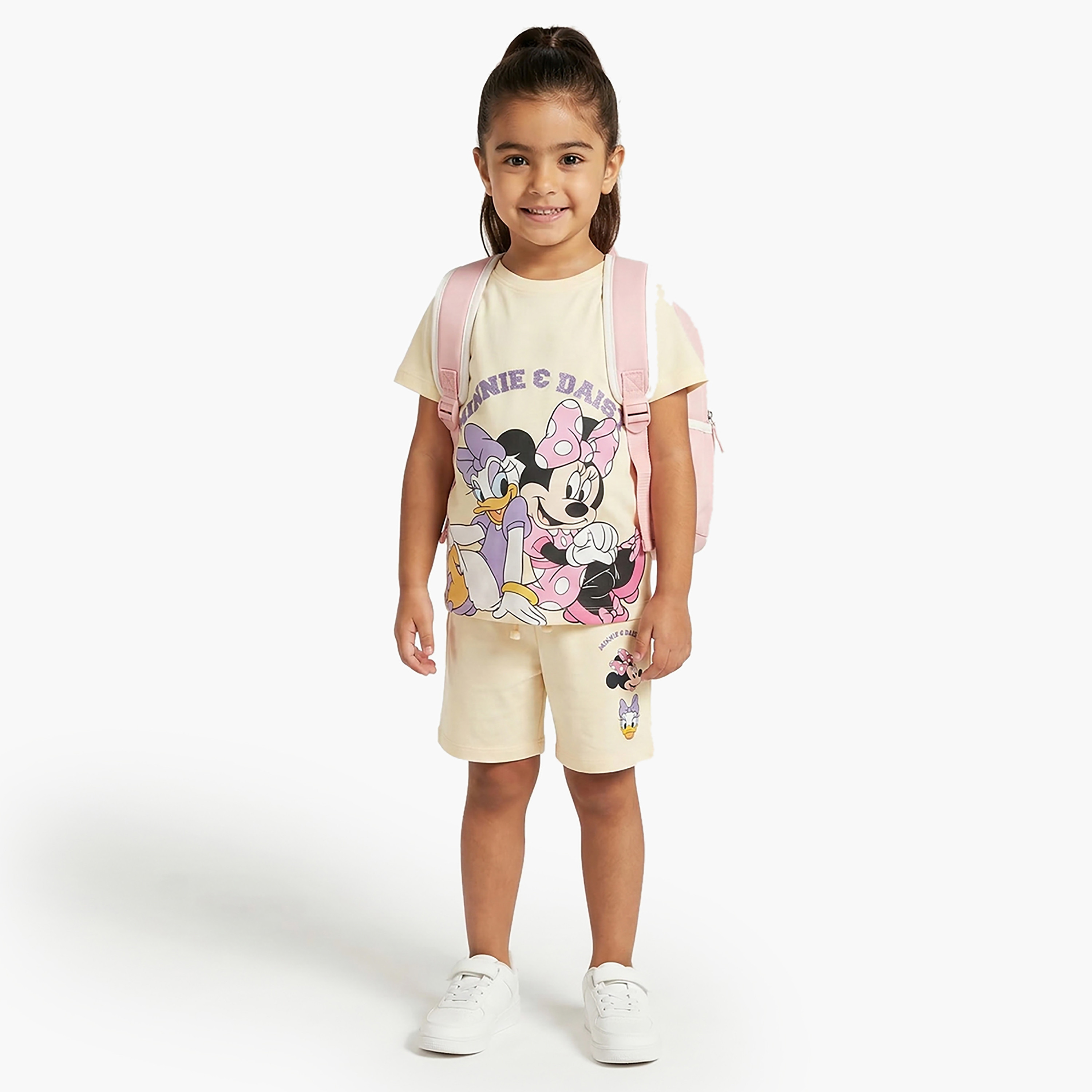 Minnie Mouse Printed Cotton T-Shirt & Shorts Set-girls-clothing-setsandcoords-image-1