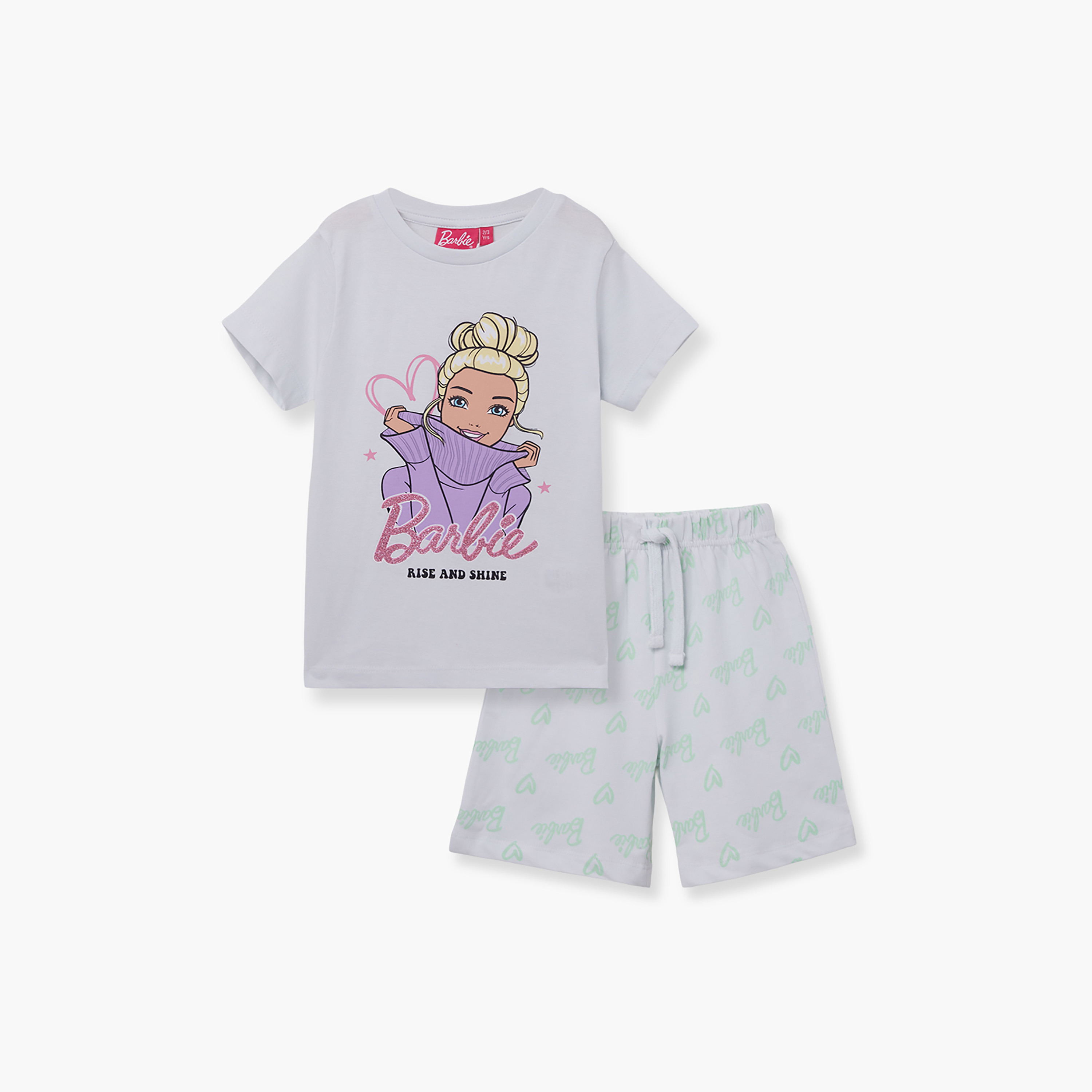 طقم تيشيرت وشورت قطني بطبعة باربي-girls-clothing-setsandcoords-image-6
