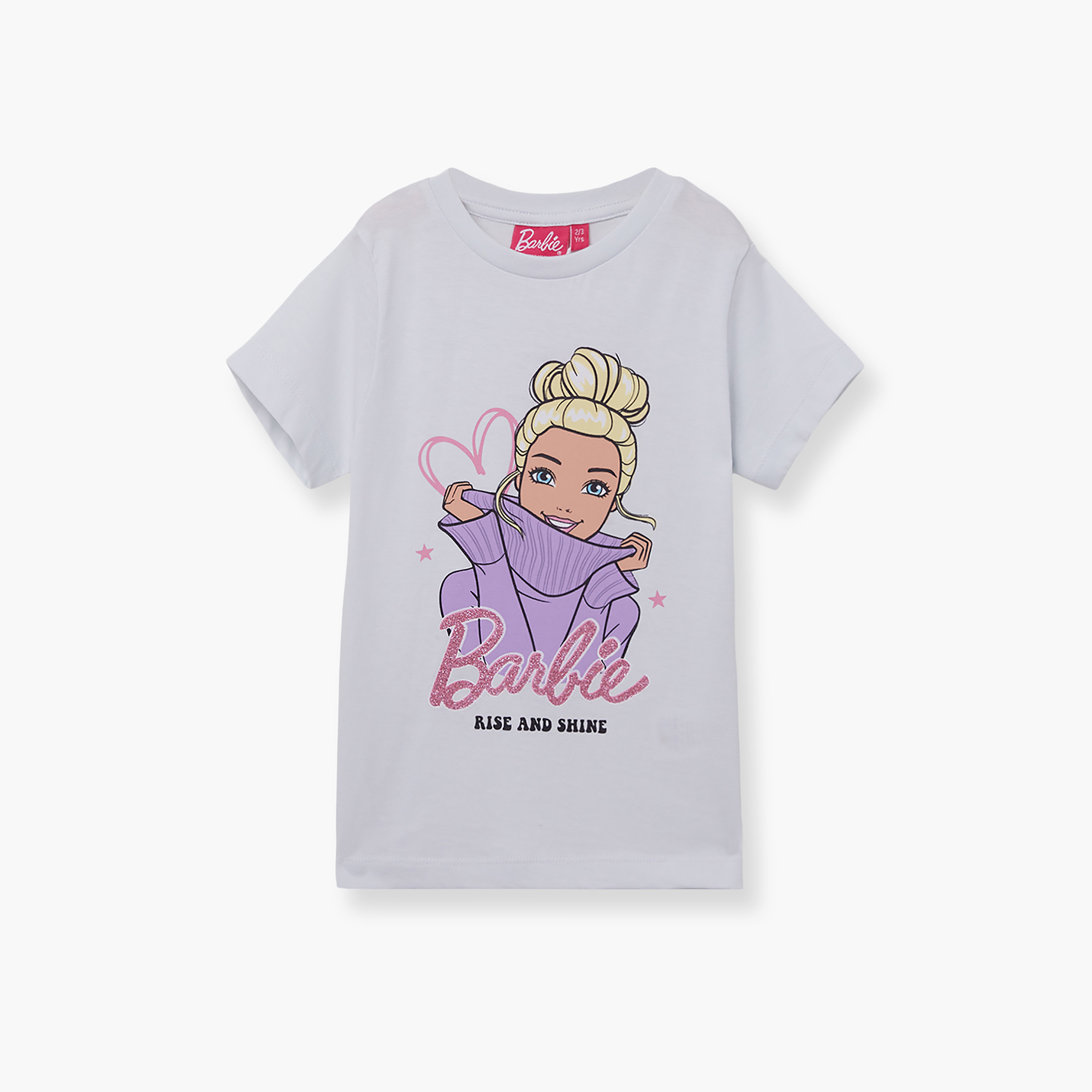 طقم تيشيرت وشورت قطني بطبعة باربي-girls-clothing-setsandcoords-image-3