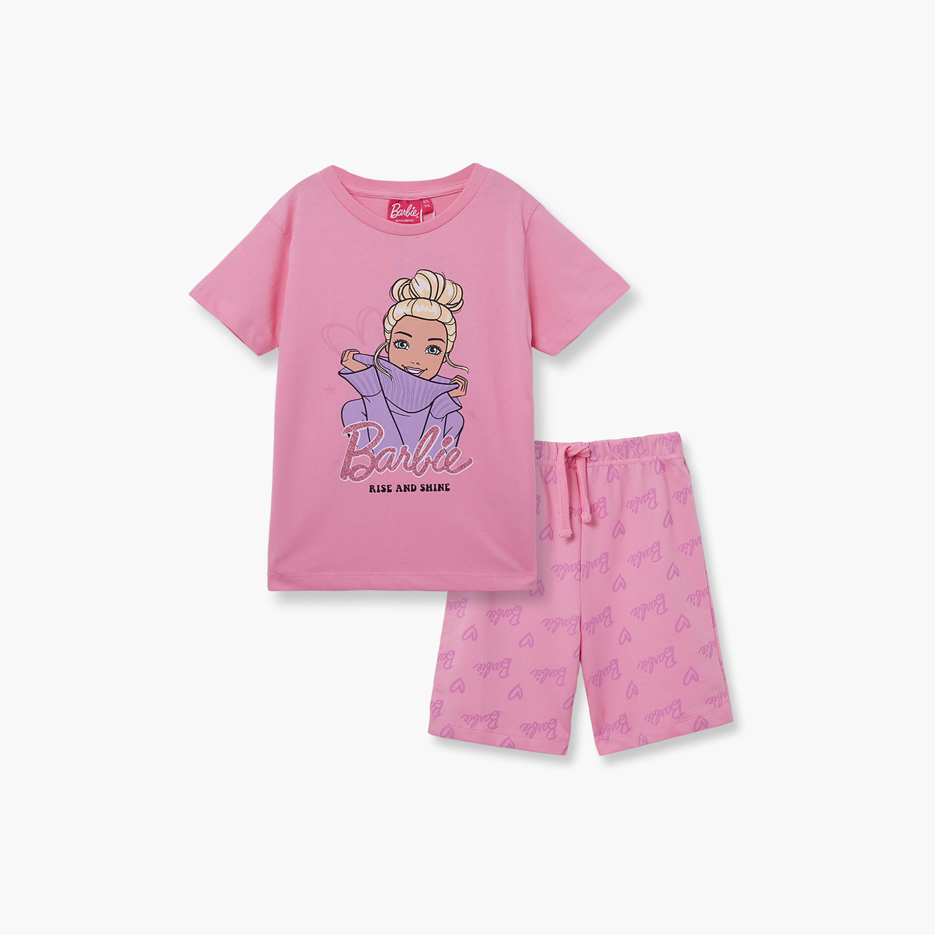 طقم تيشيرت وشورت قطني بطبعة باربي-girls-clothing-setsandcoords-image-6