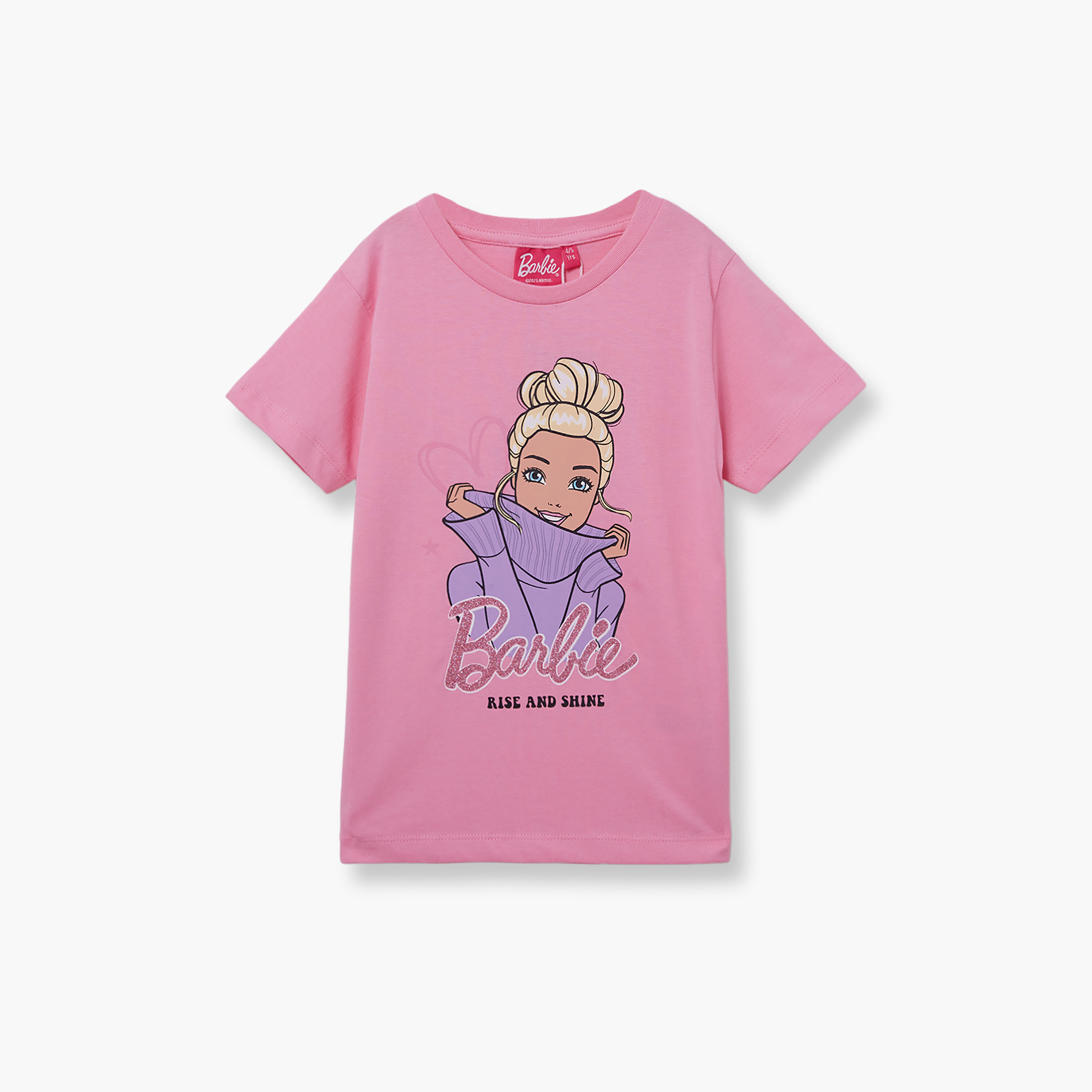 طقم تيشيرت وشورت قطني بطبعة باربي-girls-clothing-setsandcoords-image-5