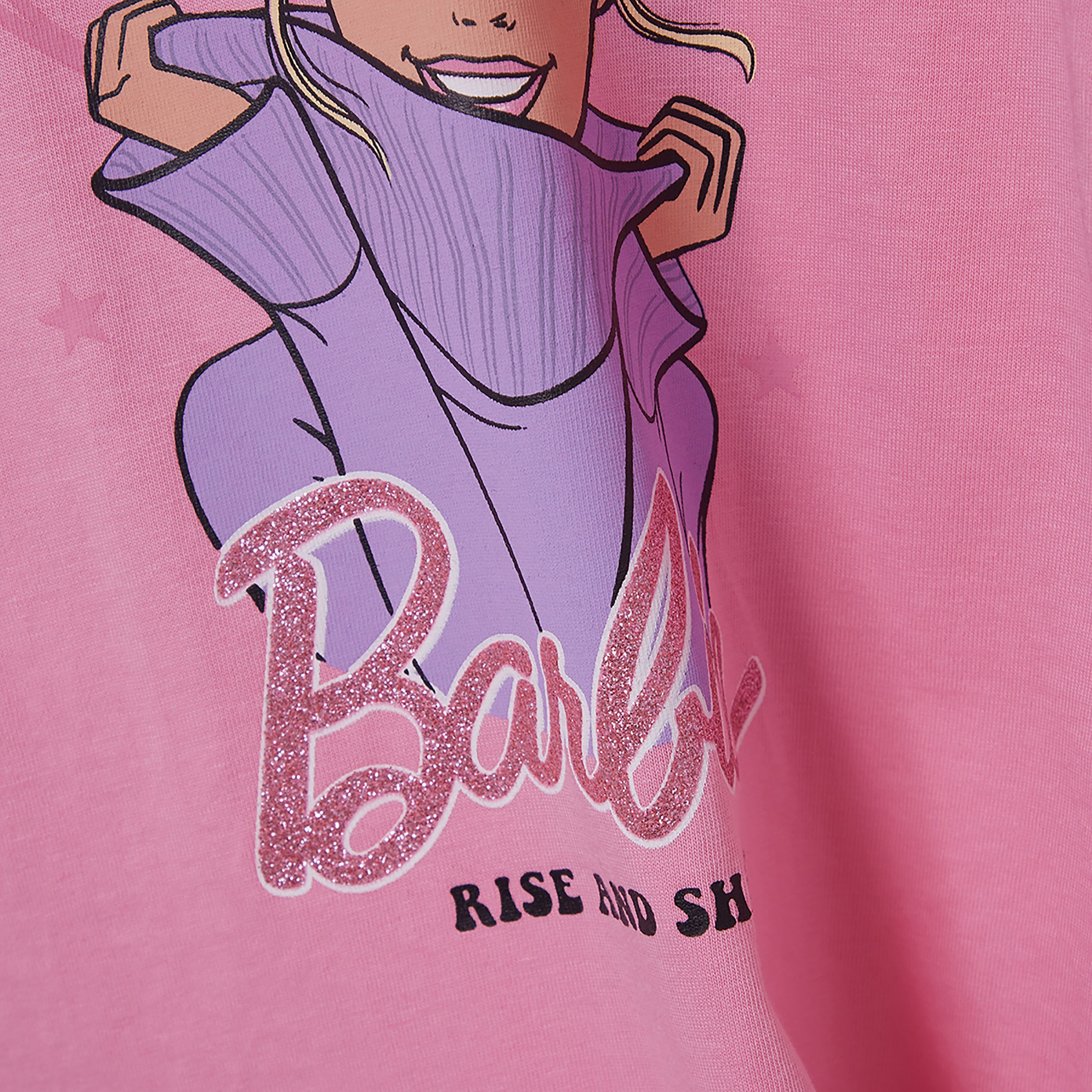 طقم تيشيرت وشورت قطني بطبعة باربي-girls-clothing-setsandcoords-image-3