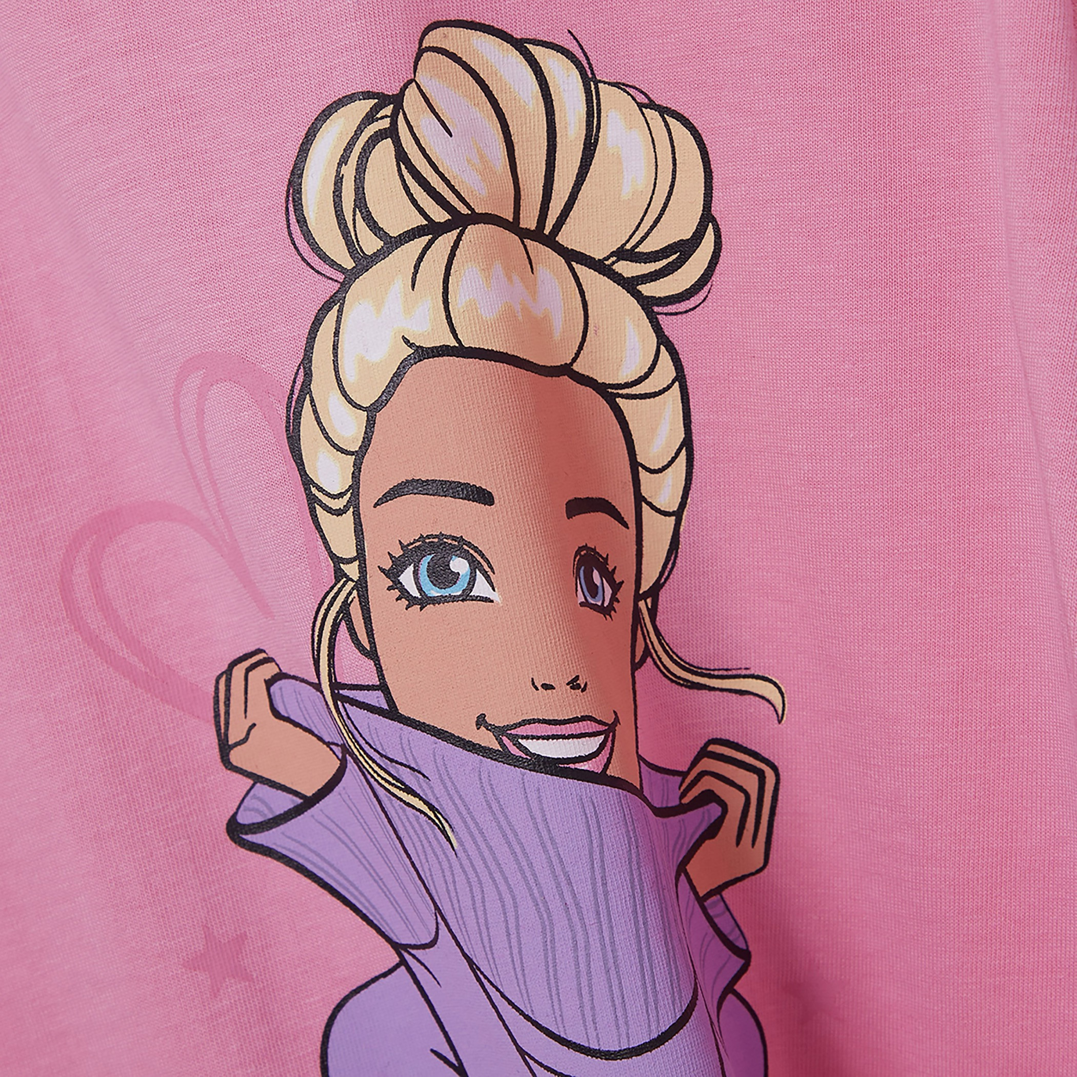 طقم تيشيرت وشورت قطني بطبعة باربي-girls-clothing-setsandcoords-image-2