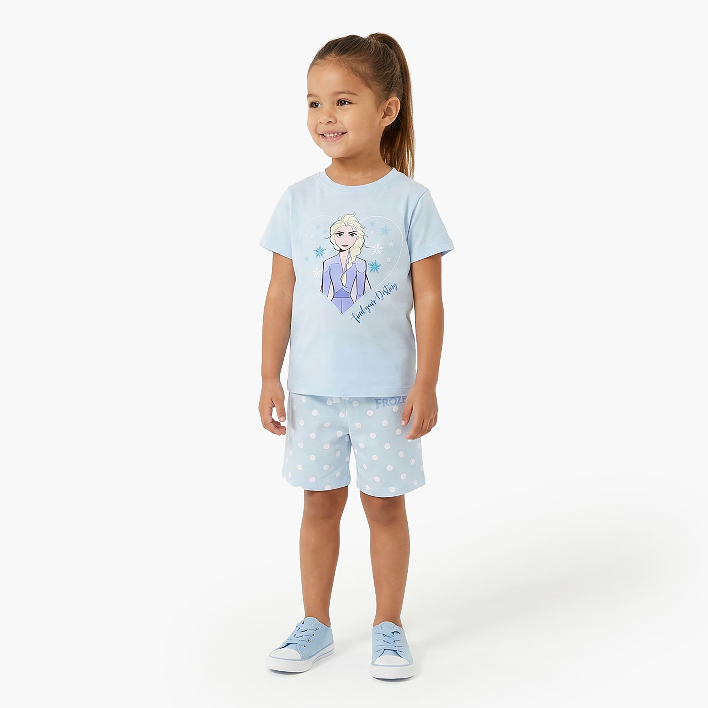 Frozen Printed Cotton T-Shirt & Shorts Set-girls-clothing-setsandcoords-image-1
