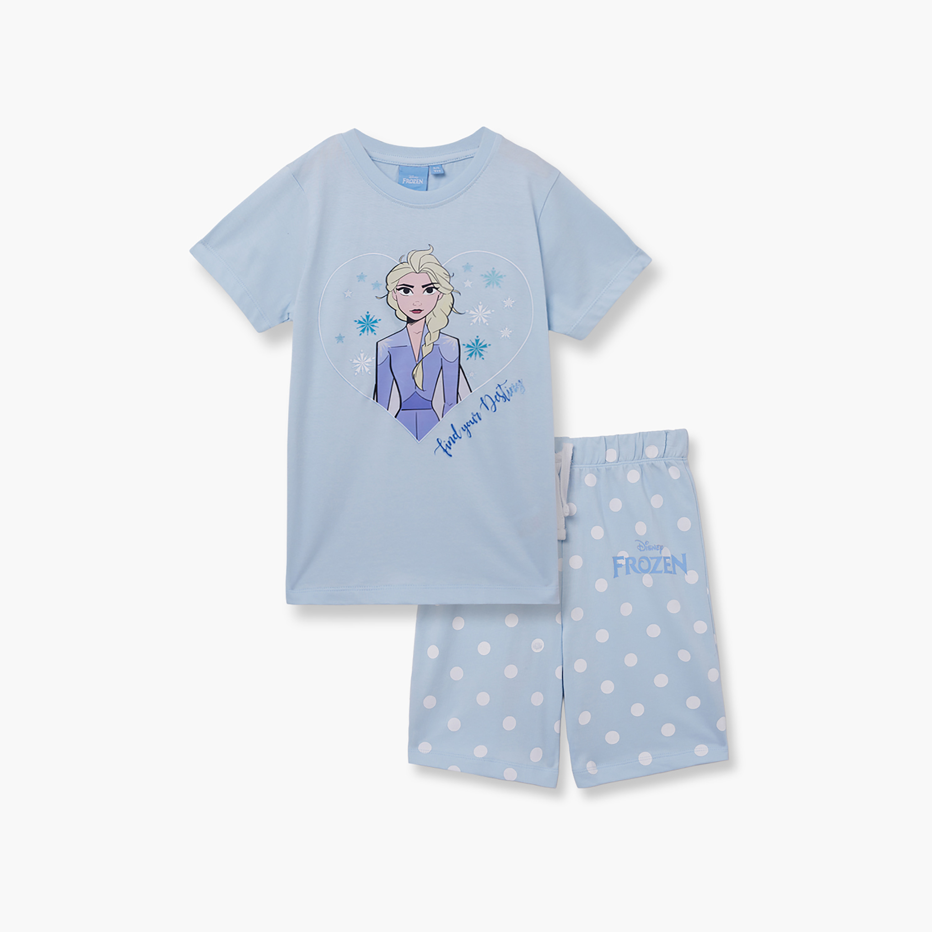 طقم تيشيرت وشورت قطني بطبعة فروزن-girls-clothing-setsandcoords-image-2
