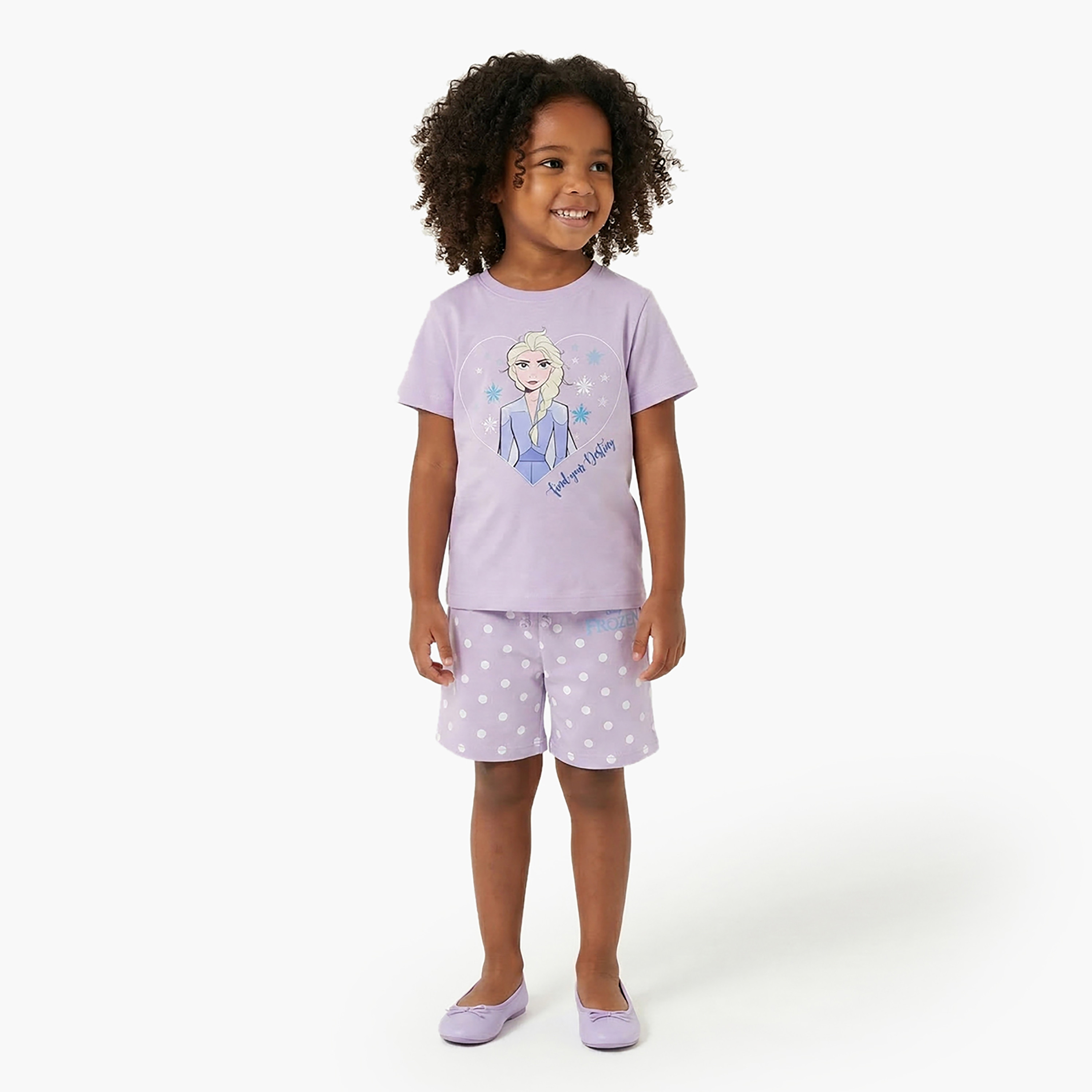 Frozen Printed Cotton T-Shirt & Shorts Set-girls-clothing-setsandcoords-image-1
