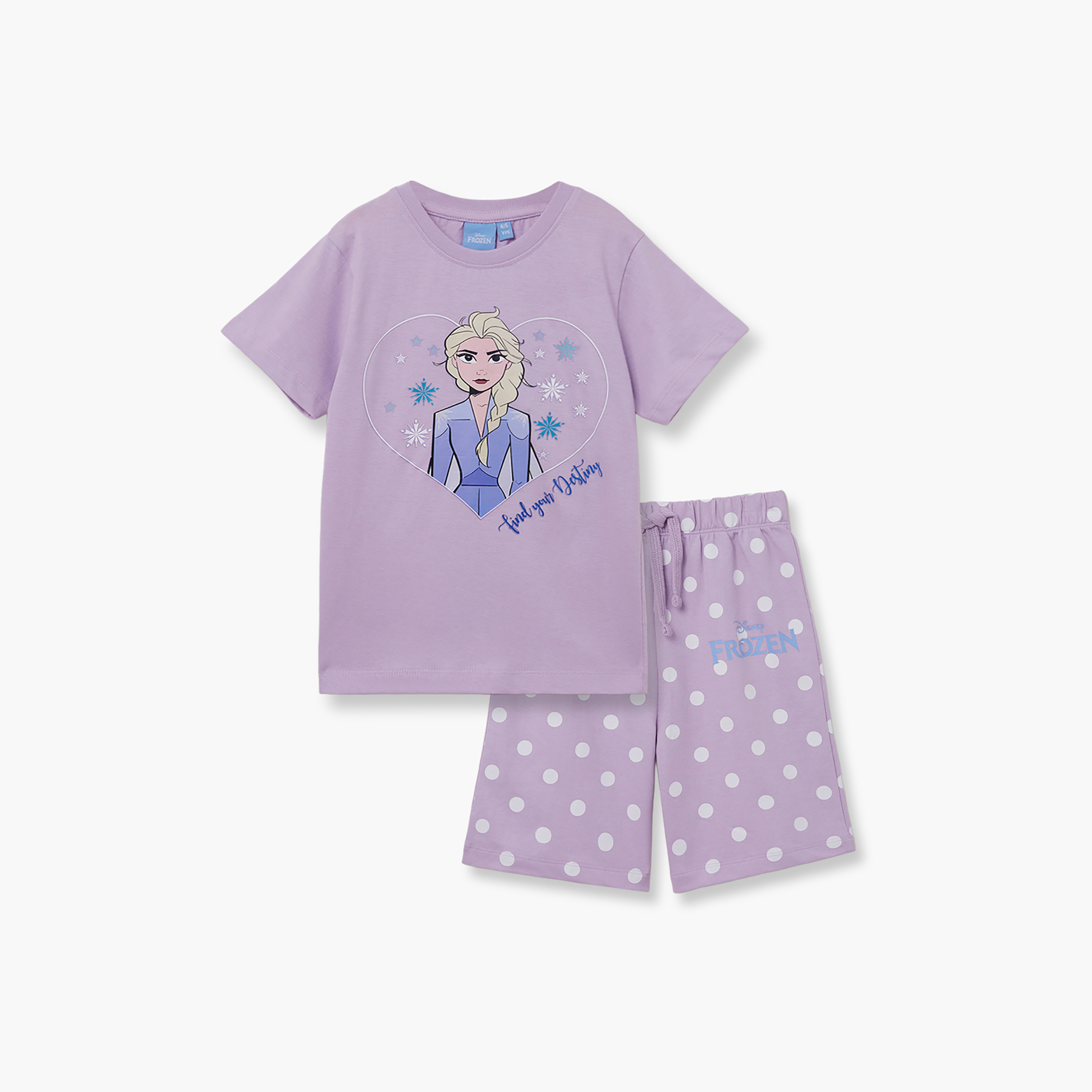 Frozen Printed Cotton T-Shirt & Shorts Set-girls-clothing-setsandcoords-image-2