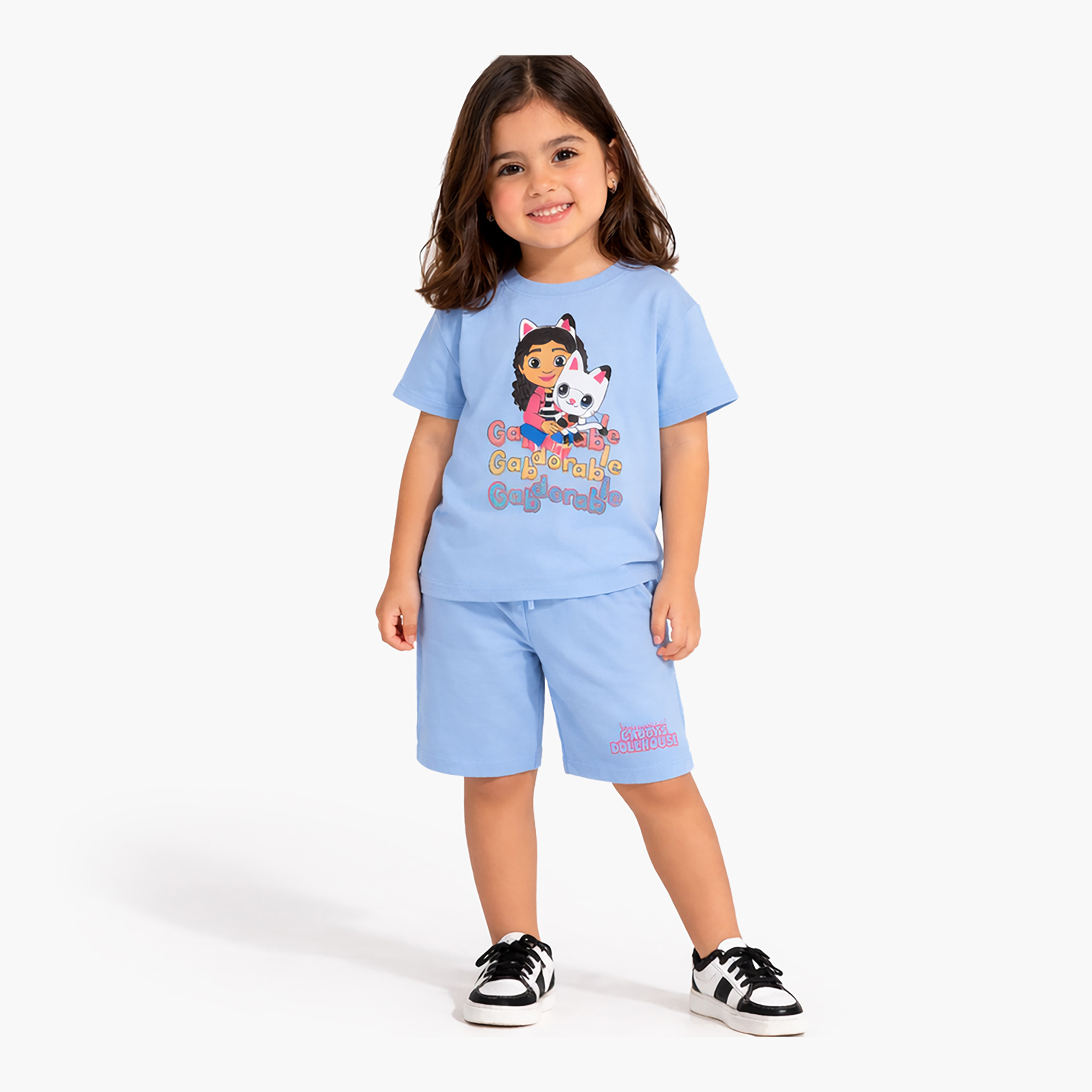 طقم تيشيرت وشورت قطني بطبعة غابيز دول هاوس-girls-clothing-setsandcoords-image-7