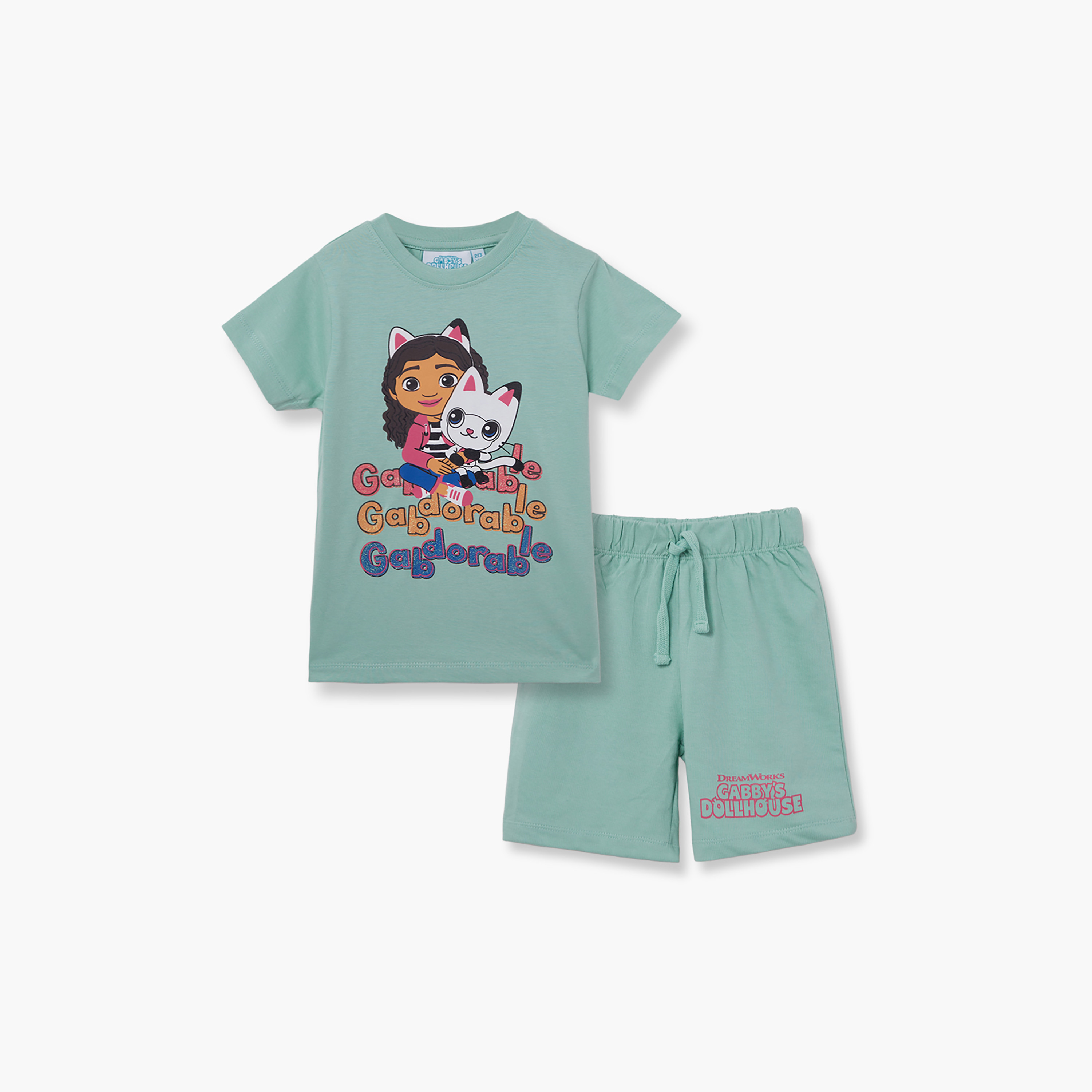 Gabby's Dollhouse Printed Cotton T-Shirt & Shorts Set-girls-clothing-setsandcoords-image-2