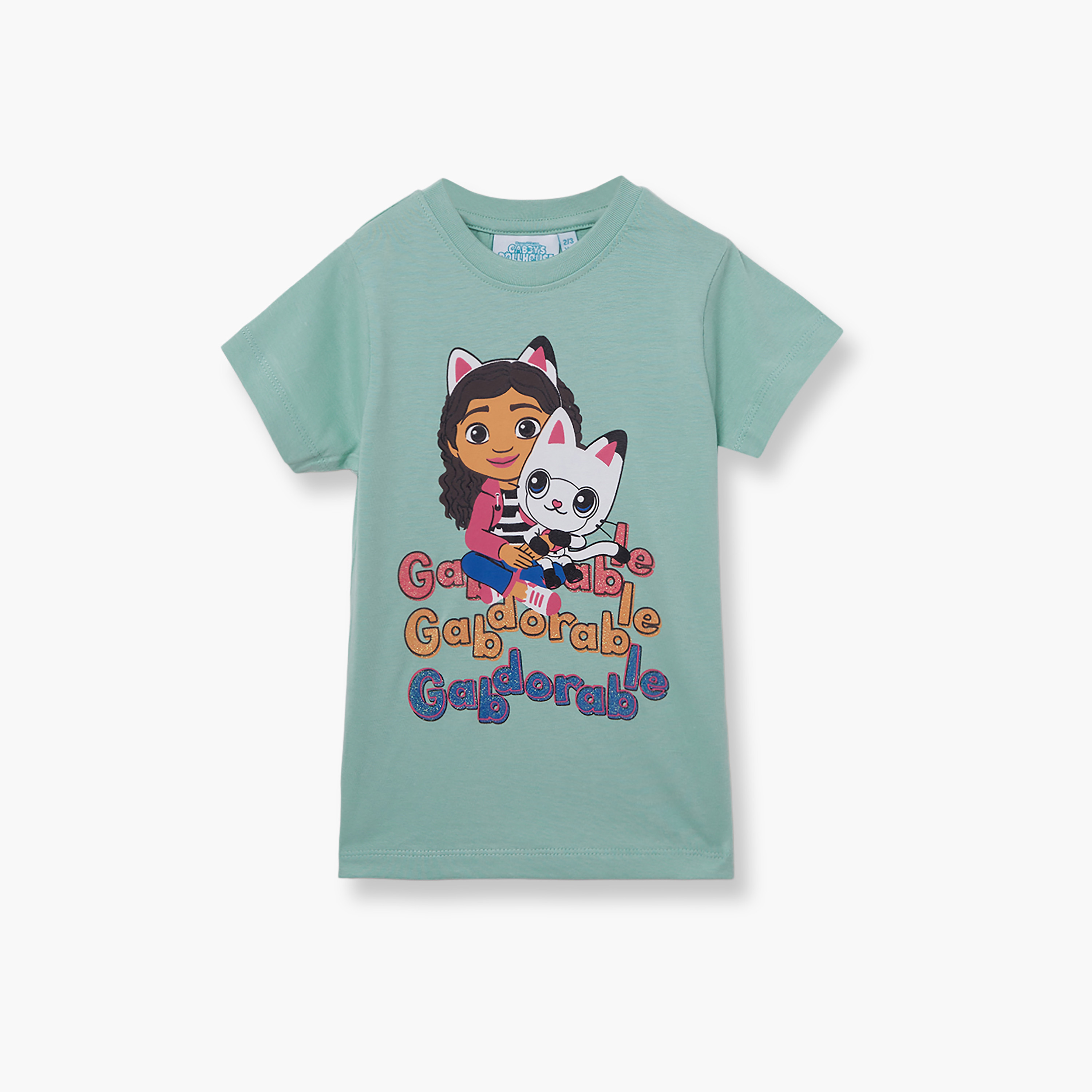 طقم تيشيرت وشورت قطني بطبعة غابيز دول هاوس-girls-clothing-setsandcoords-image-3