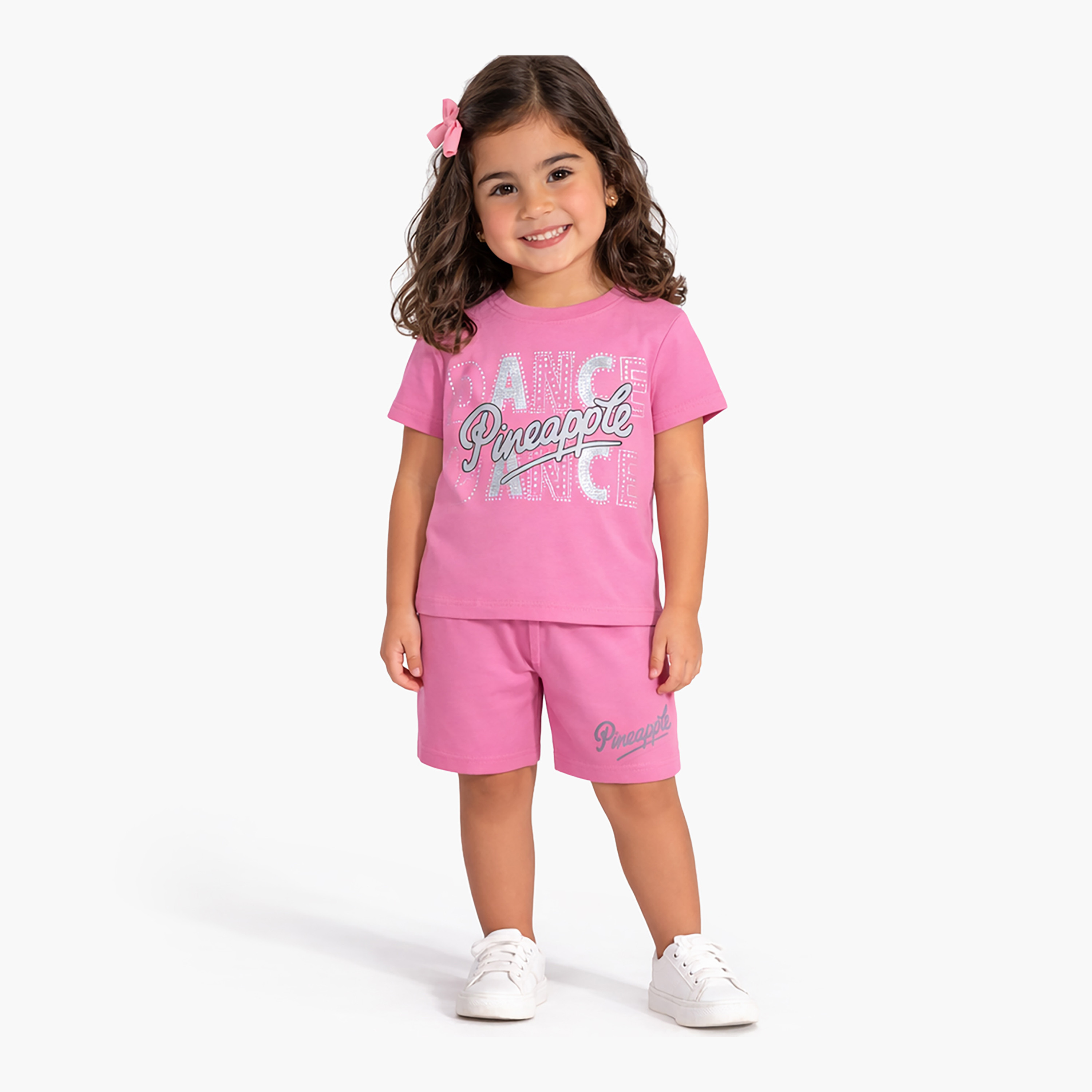 Pineapple Dance Printed Cotton T-Shirt & Shorts Set-girls-clothing-setsandcoords-image-1
