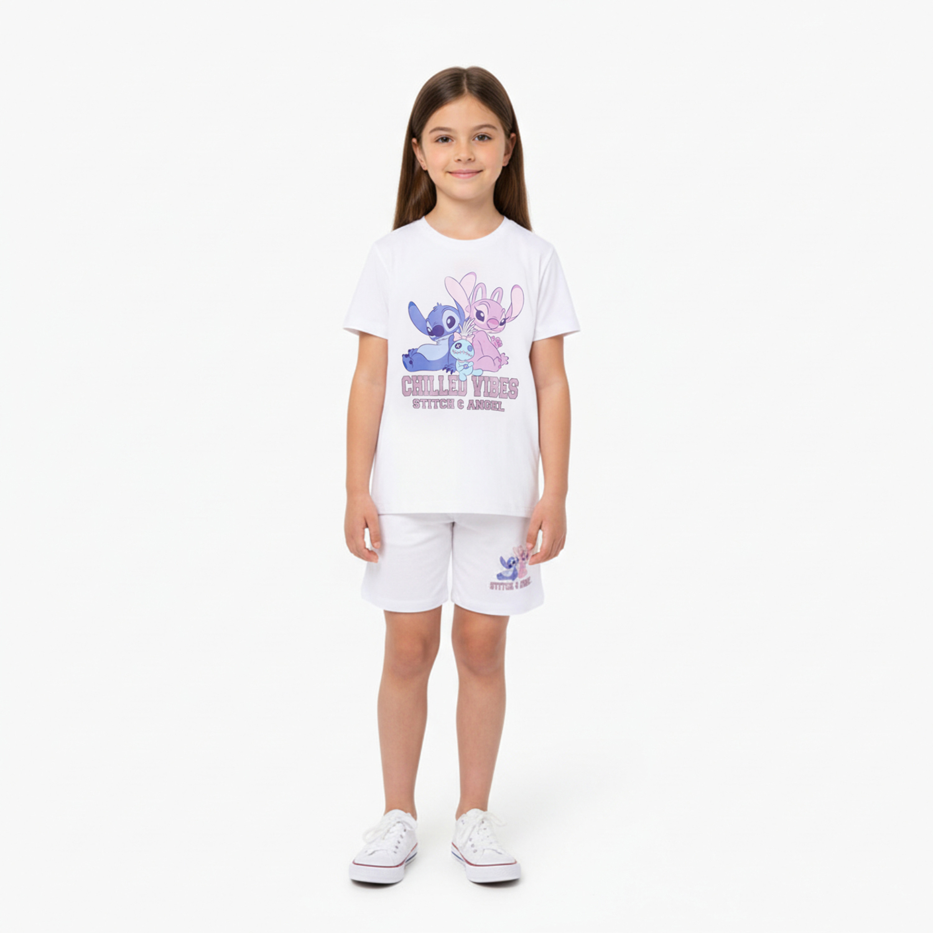 Lilo & Stitch Printed Cotton T-Shirt & Shorts Set-girls-clothing-setsandcoords-image-1
