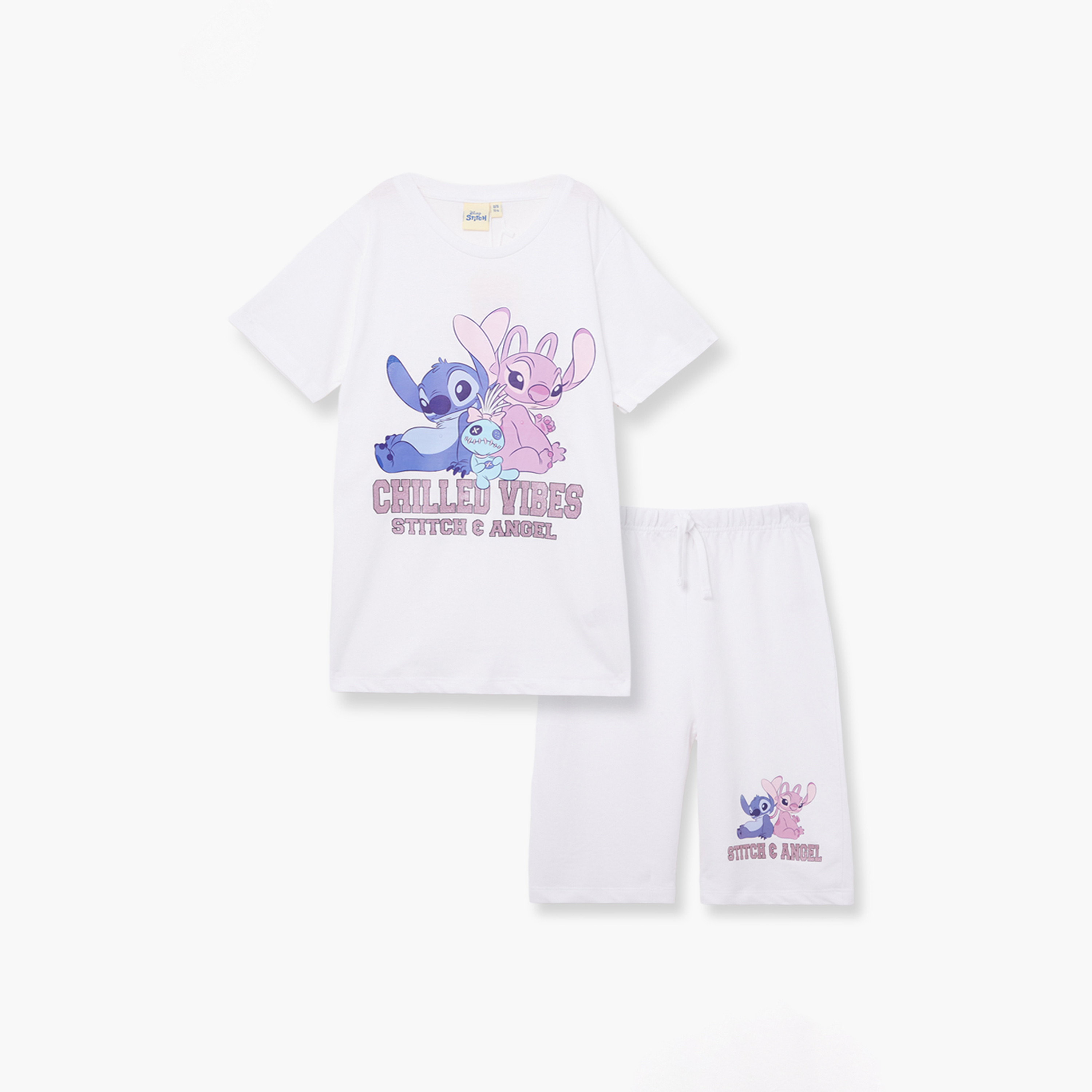 Lilo & Stitch Printed Cotton T-Shirt & Shorts Set-girls-clothing-setsandcoords-image-2