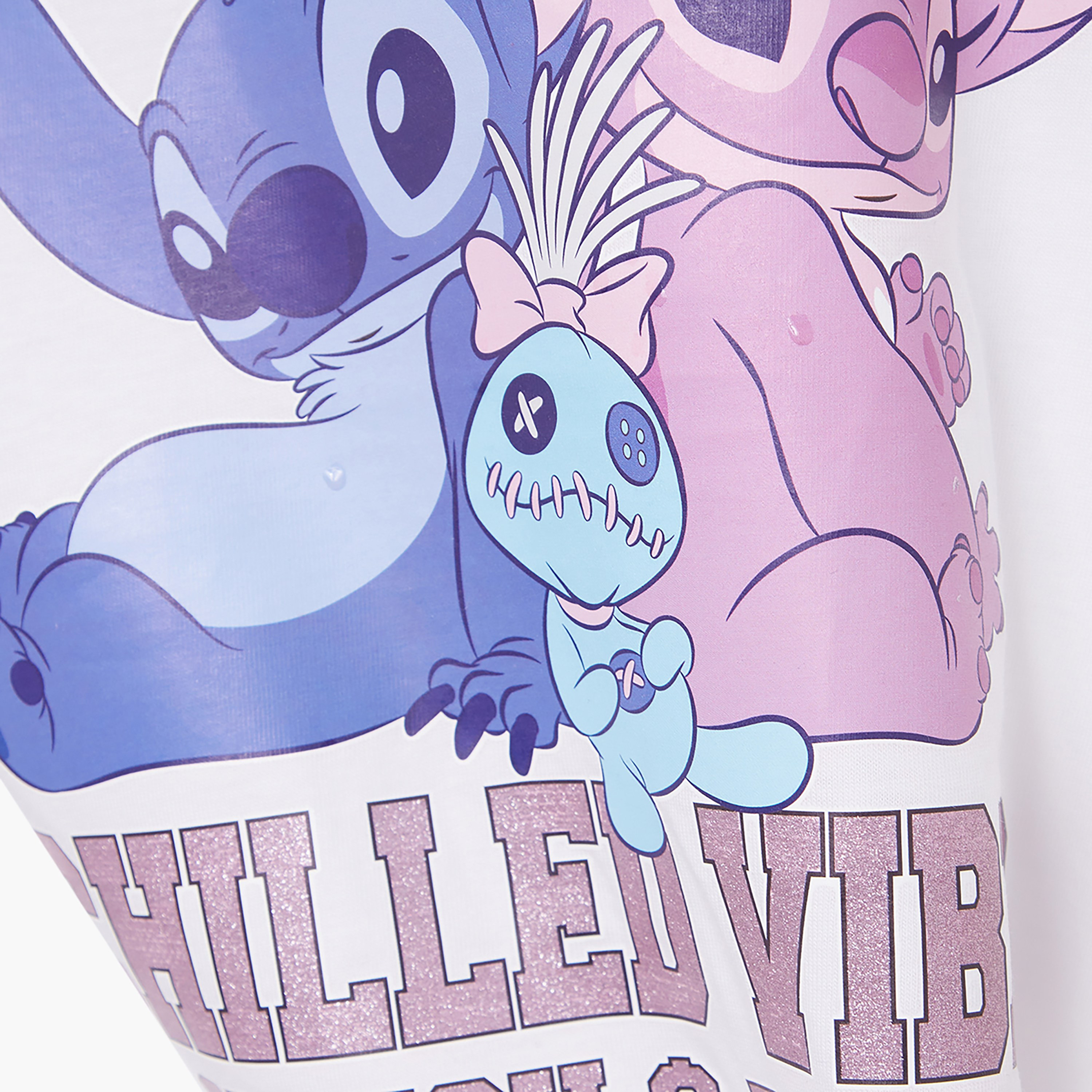 Lilo & Stitch Printed Cotton T-Shirt & Shorts Set-girls-clothing-setsandcoords-image-5