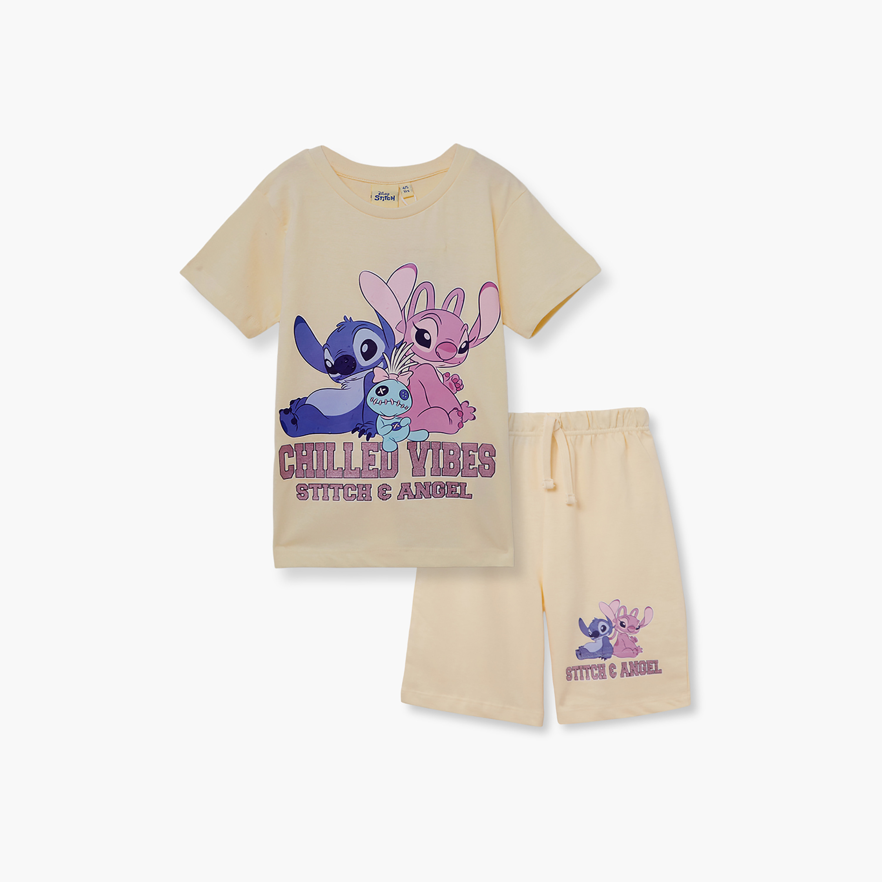 Lilo & Stitch Printed Cotton T-Shirt & Shorts Set-girls-clothing-setsandcoords-image-2