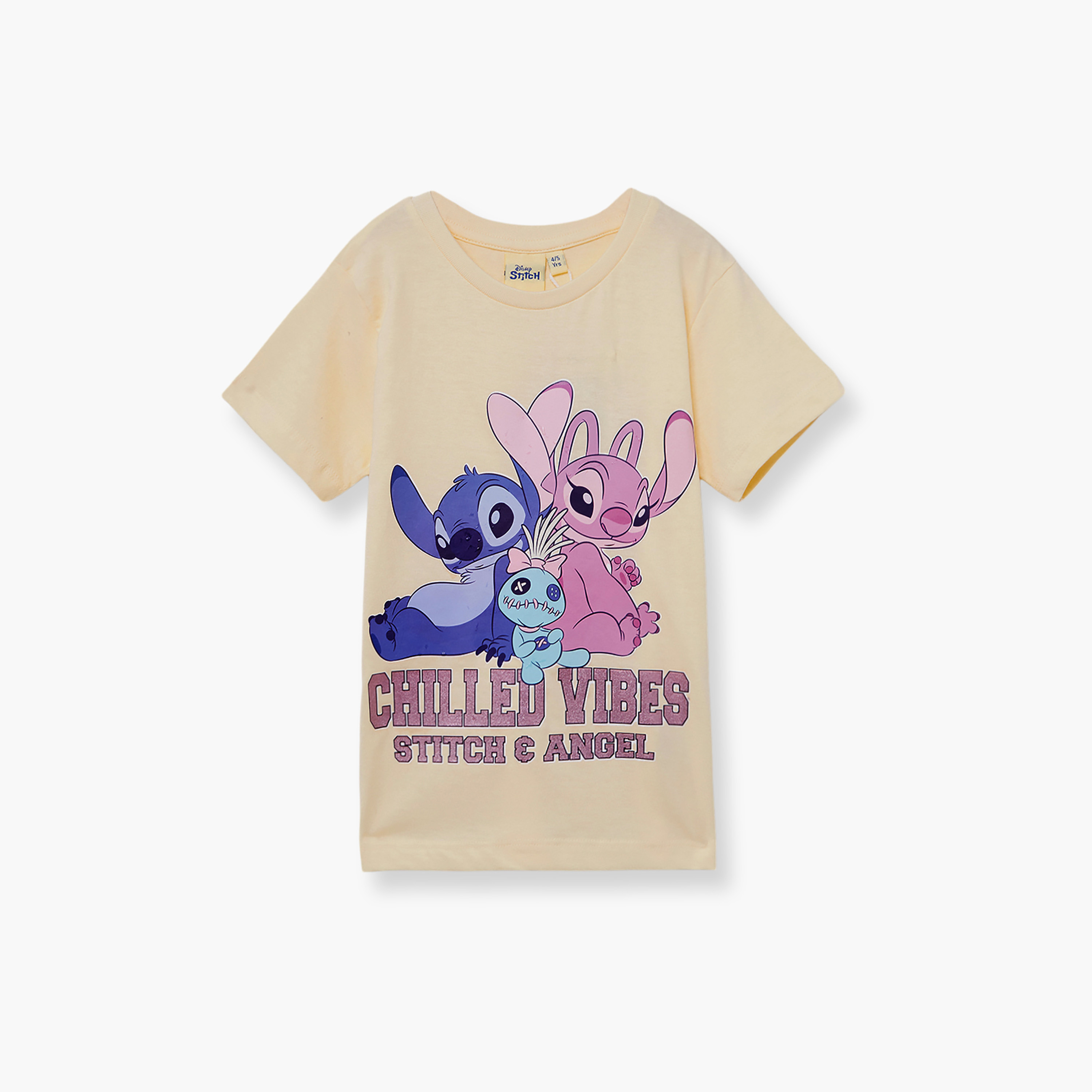 طقم تيشيرت وشورت قطني بطبعة ليلو آند ستيتش-girls-clothing-setsandcoords-image-3