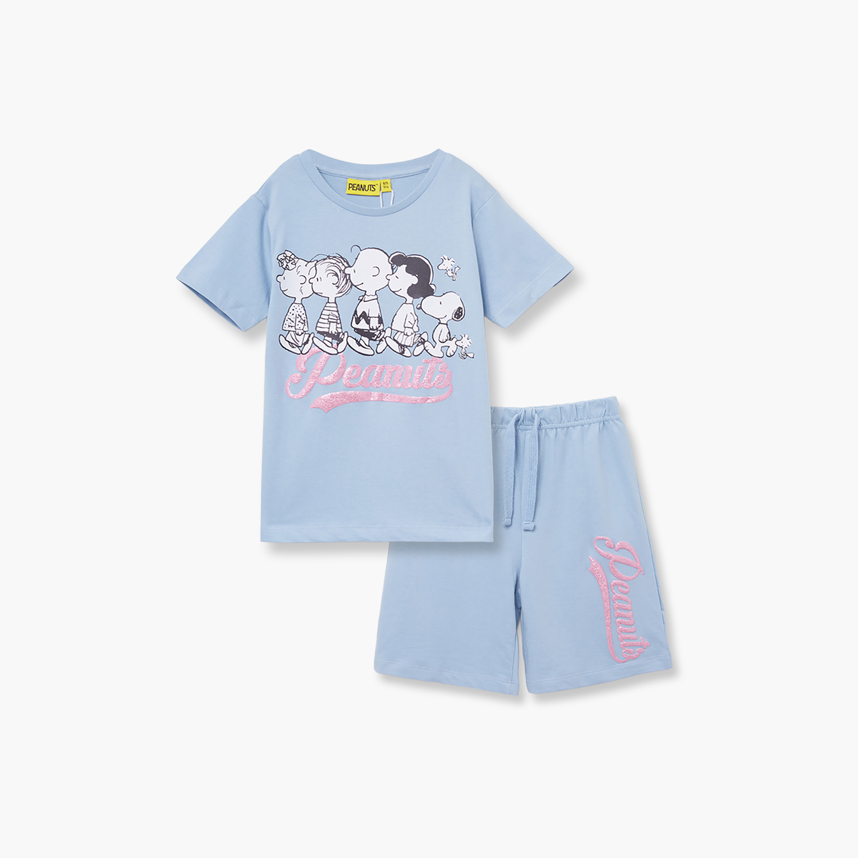 Peanuts Printed Cotton T-Shirt & Shorts Set-girls-clothing-setsandcoords-image-2