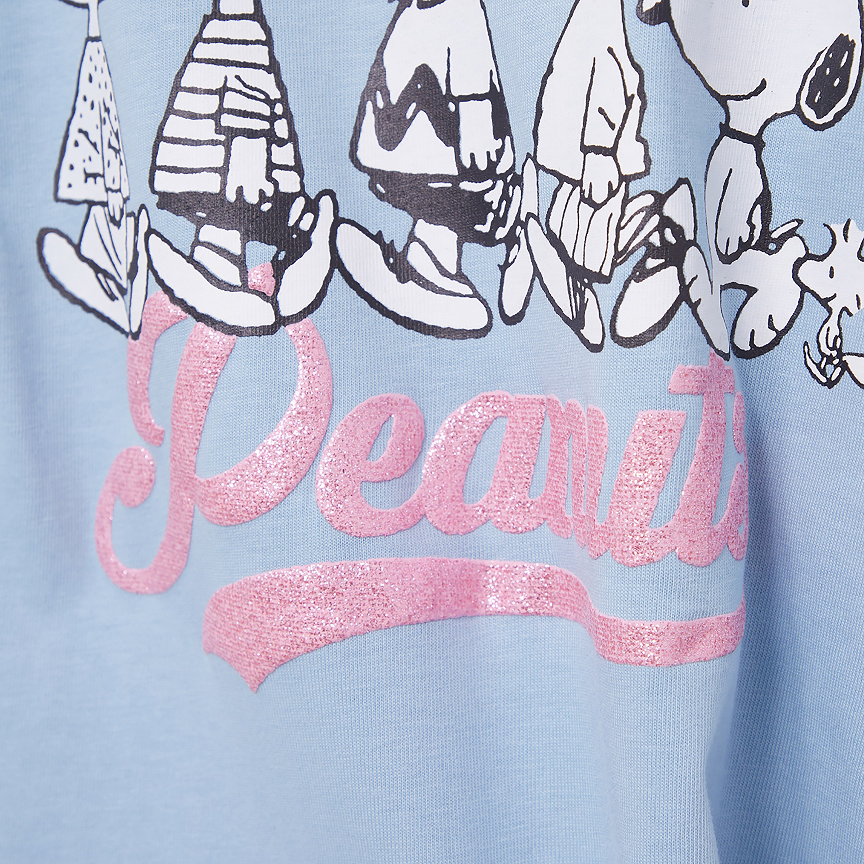 Peanuts Printed Cotton T-Shirt & Shorts Set-girls-clothing-setsandcoords-image-5