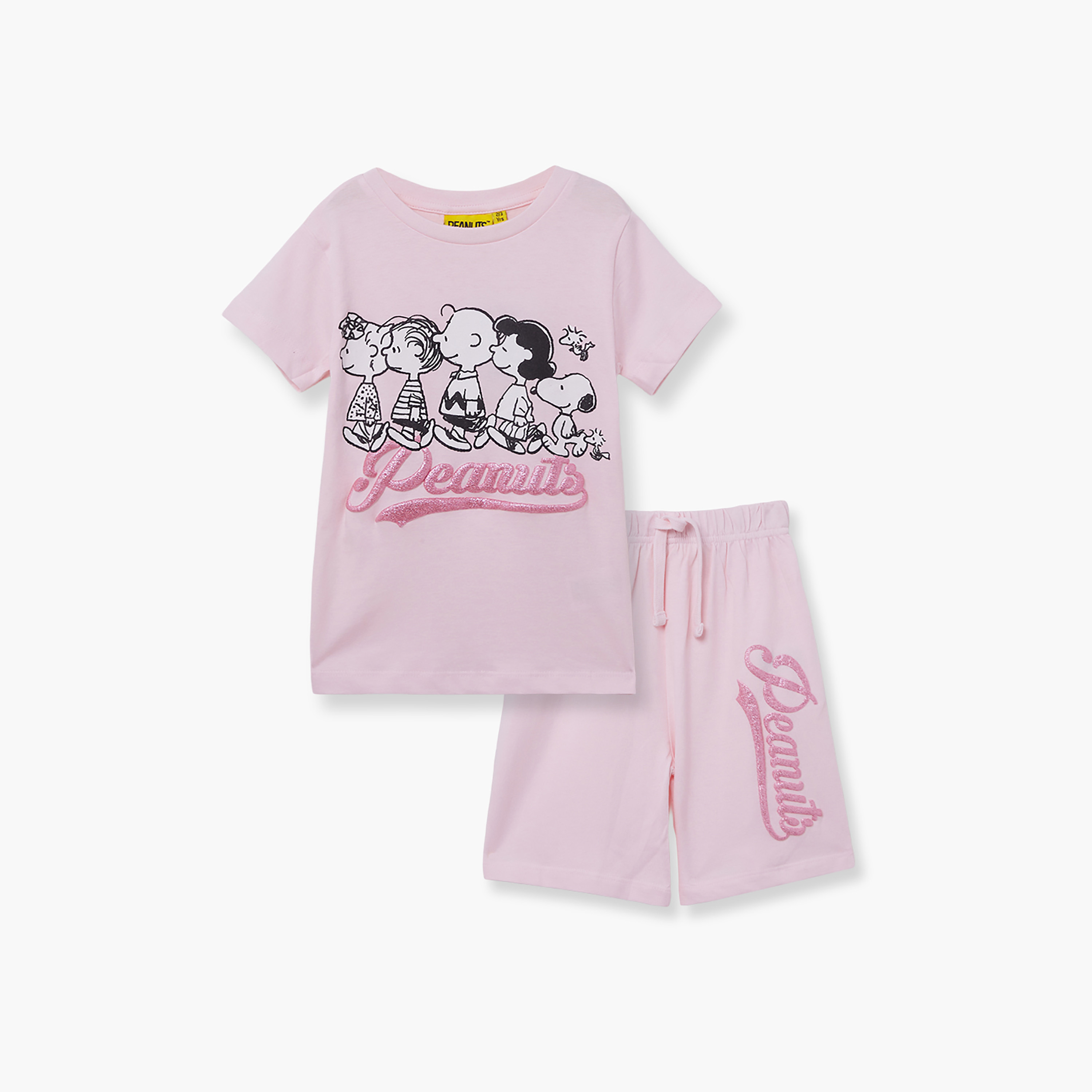 طقم تيشيرت وشورت قطني بطبعة بيناتس-girls-clothing-setsandcoords-image-6