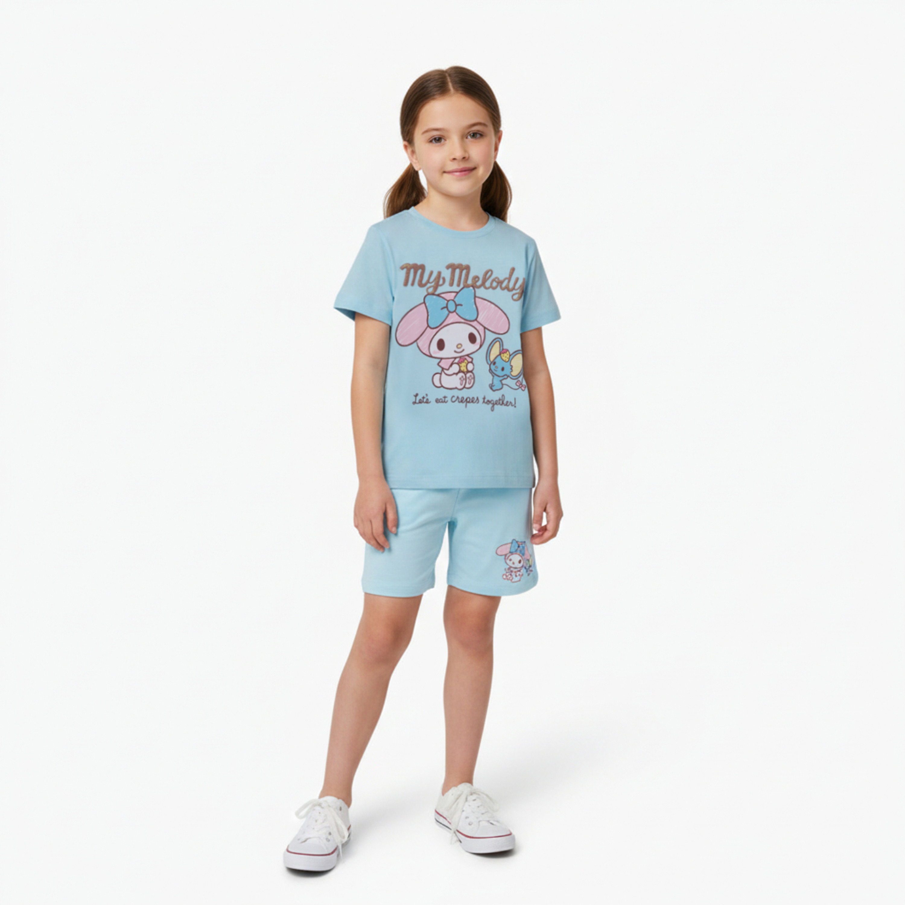 My Melody Printed Cotton T-Shirt & Shorts Set-girls-clothing-setsandcoords-image-1