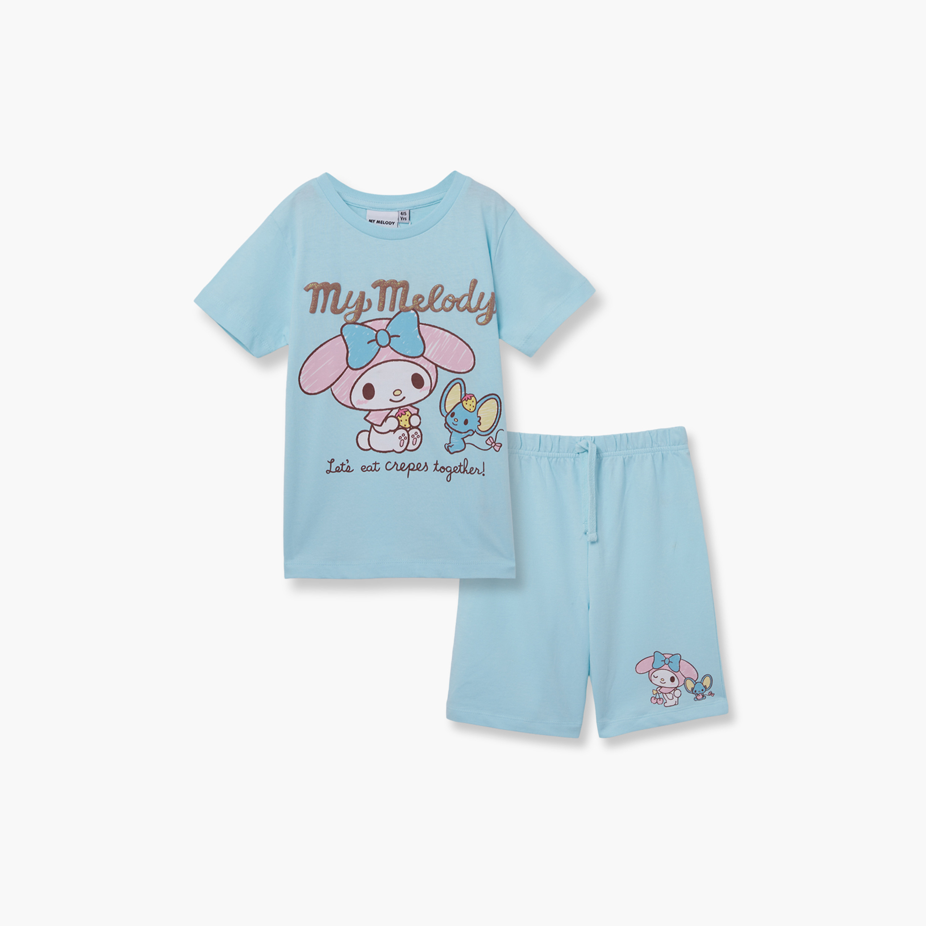 My Melody Printed Cotton T-Shirt & Shorts Set-girls-clothing-setsandcoords-image-2