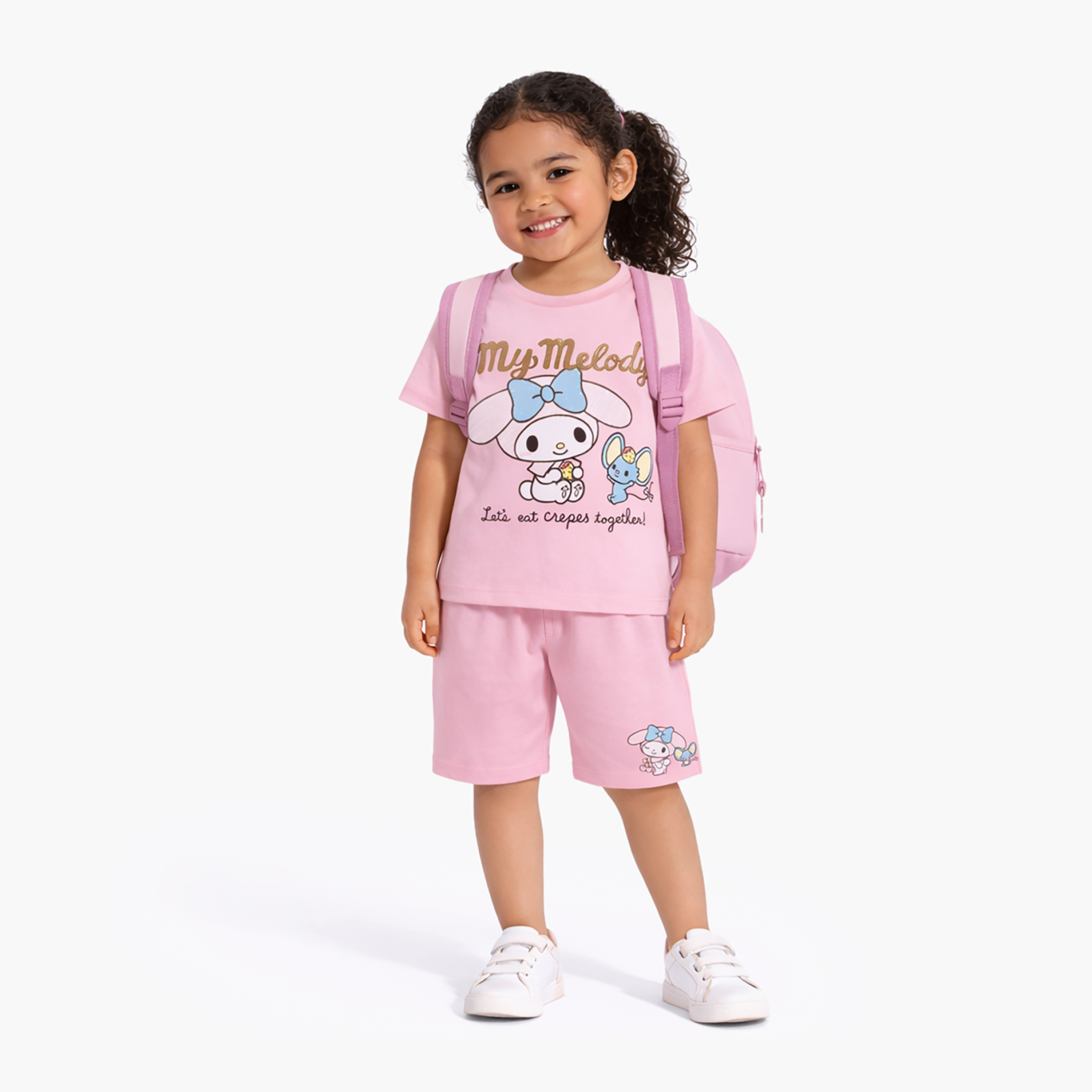My Melody Printed Cotton T-Shirt & Shorts Set-girls-clothing-setsandcoords-image-1