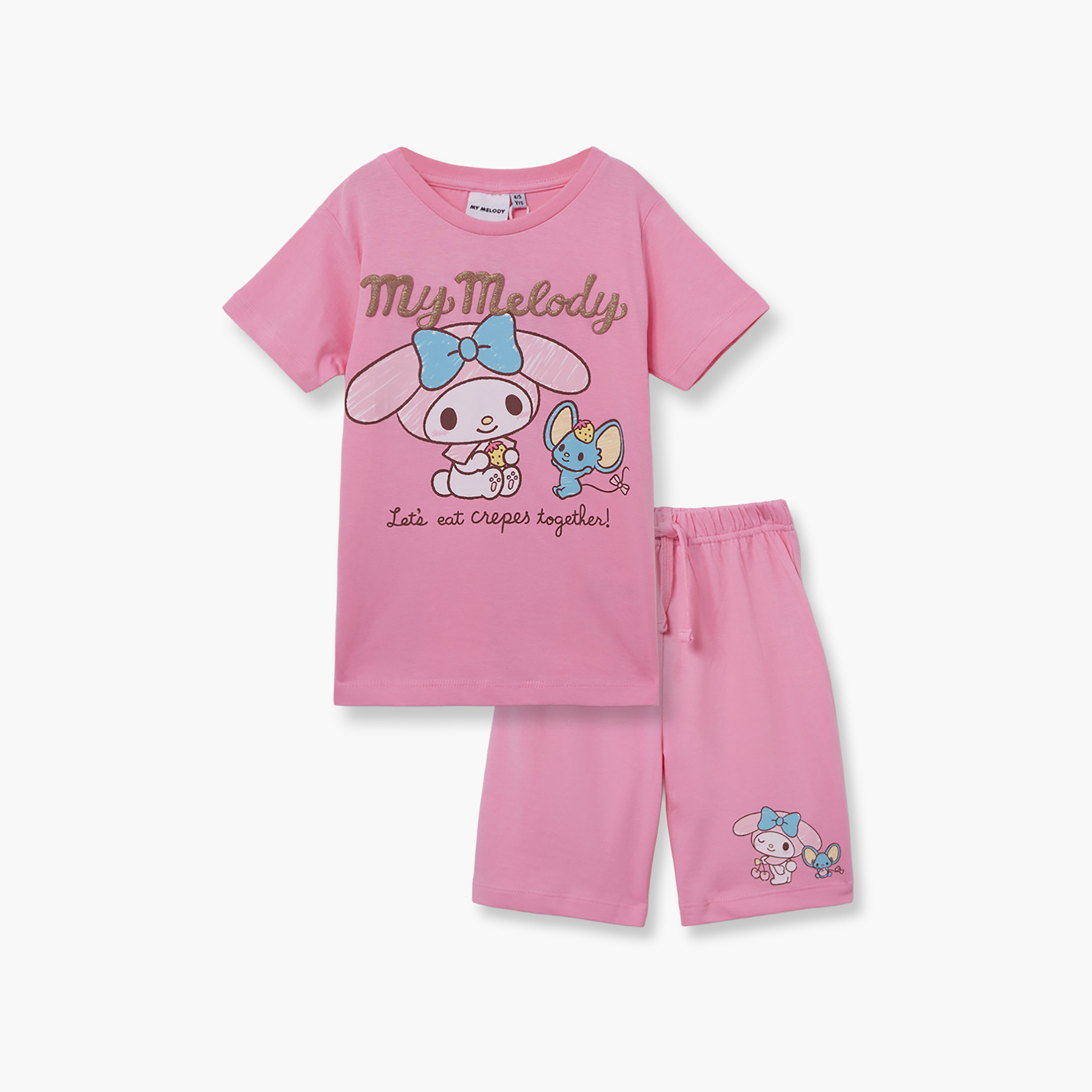 My Melody Printed Cotton T-Shirt & Shorts Set-girls-clothing-setsandcoords-image-2