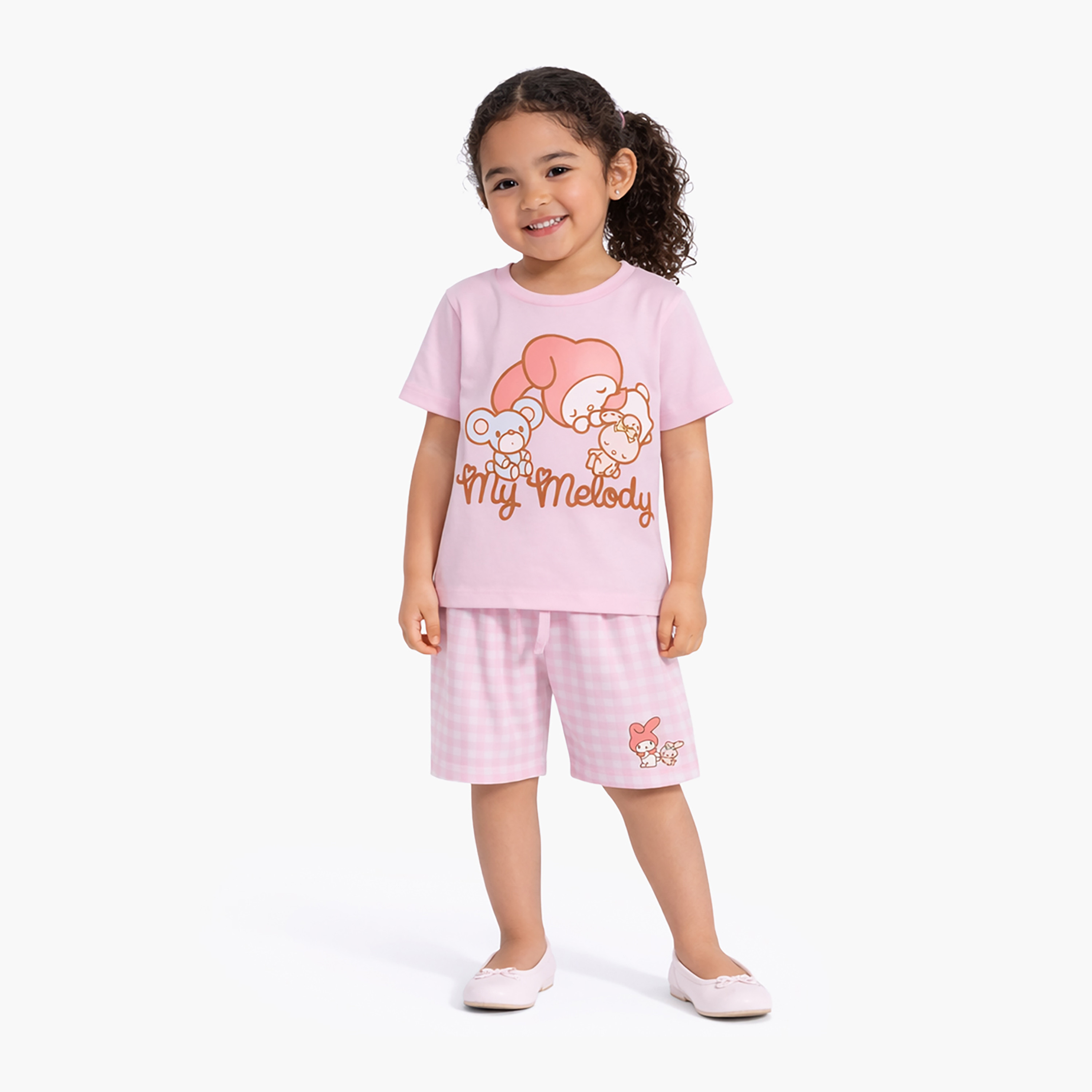 My Melody Printed Cotton T-Shirt & Shorts Set-girls-clothing-setsandcoords-image-1