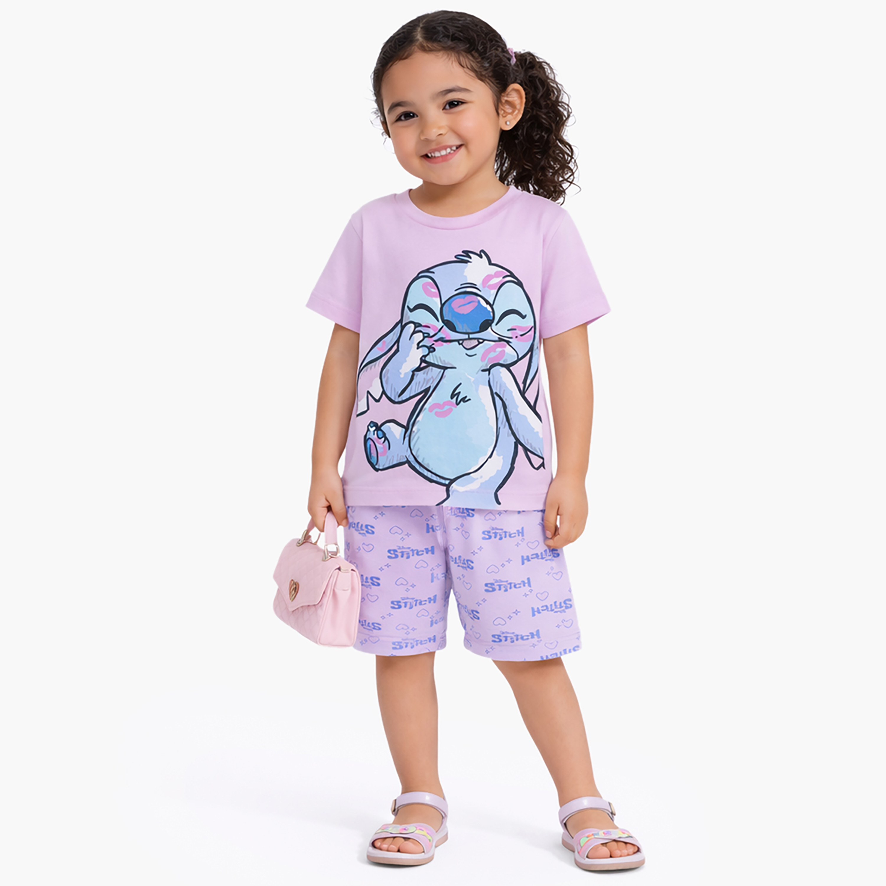 Lilo & Stitch Printed Cotton T-Shirt & Shorts Set-girls-clothing-setsandcoords-image-1