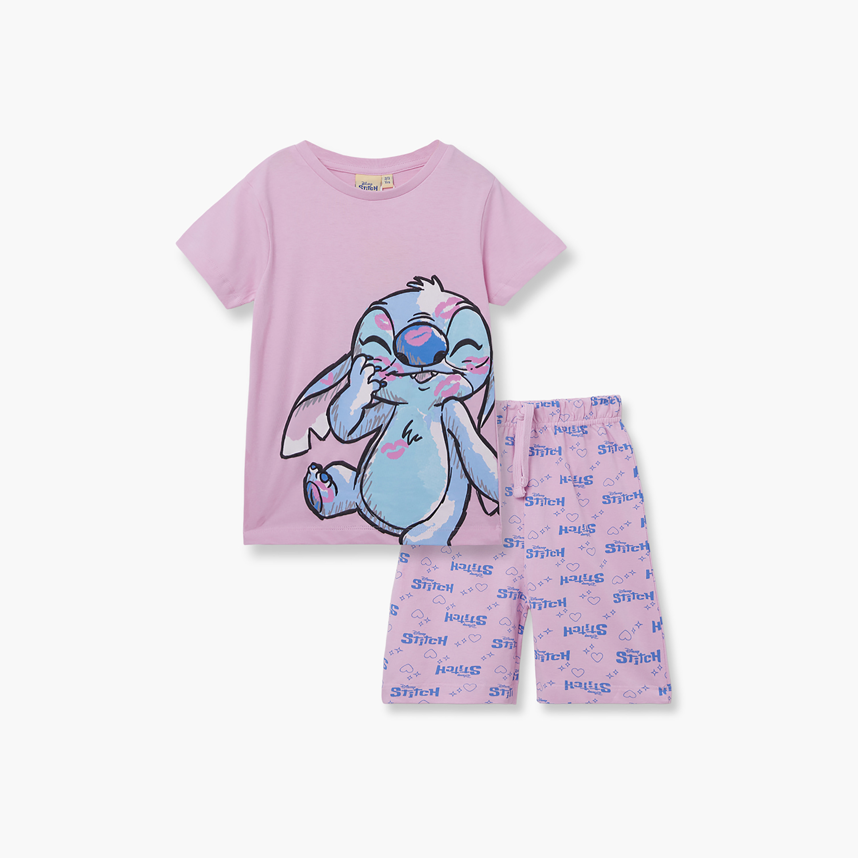 Lilo & Stitch Printed Cotton T-Shirt & Shorts Set-girls-clothing-setsandcoords-image-2