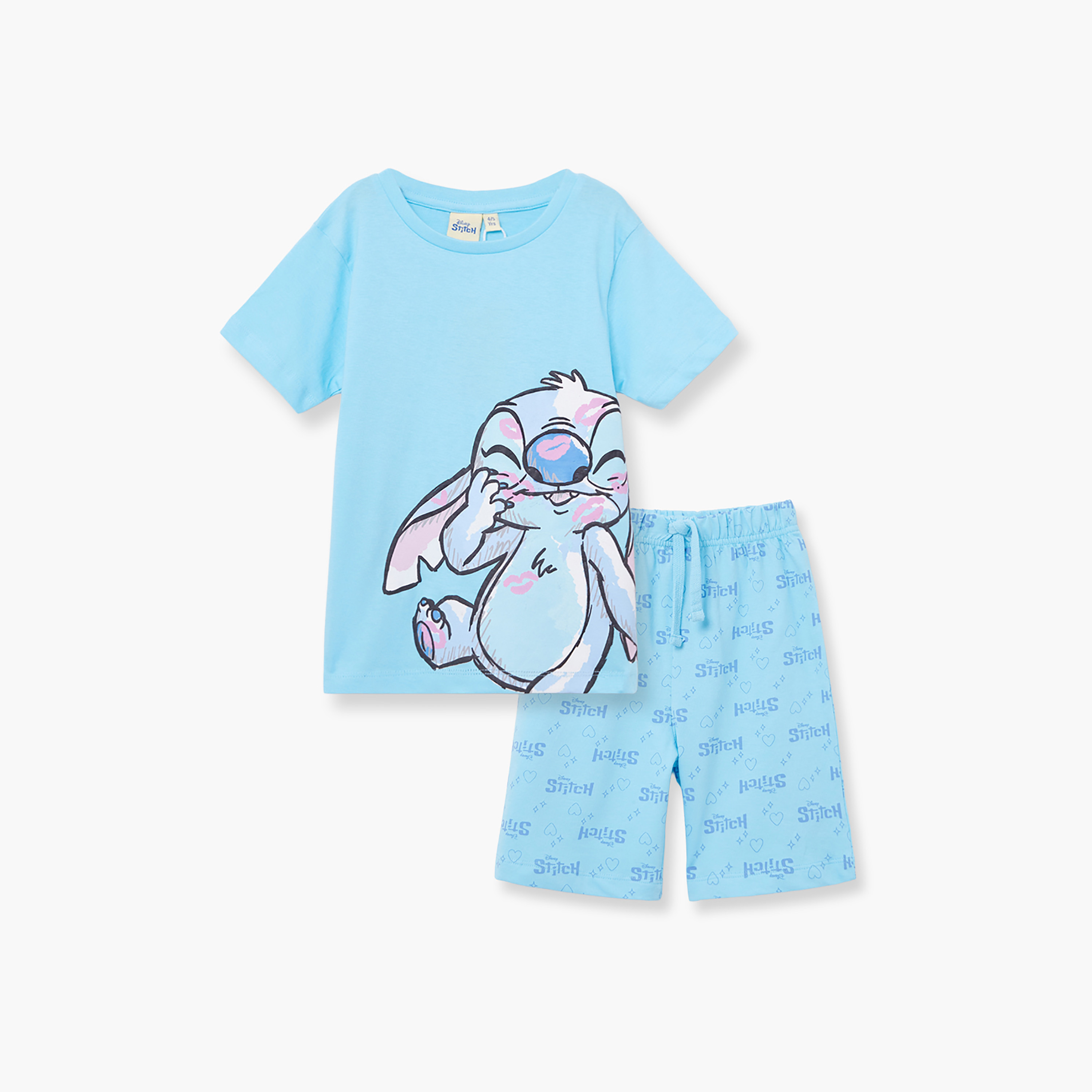 Lilo & Stitch Printed Cotton T-Shirt & Shorts Set-girls-clothing-setsandcoords-image-2