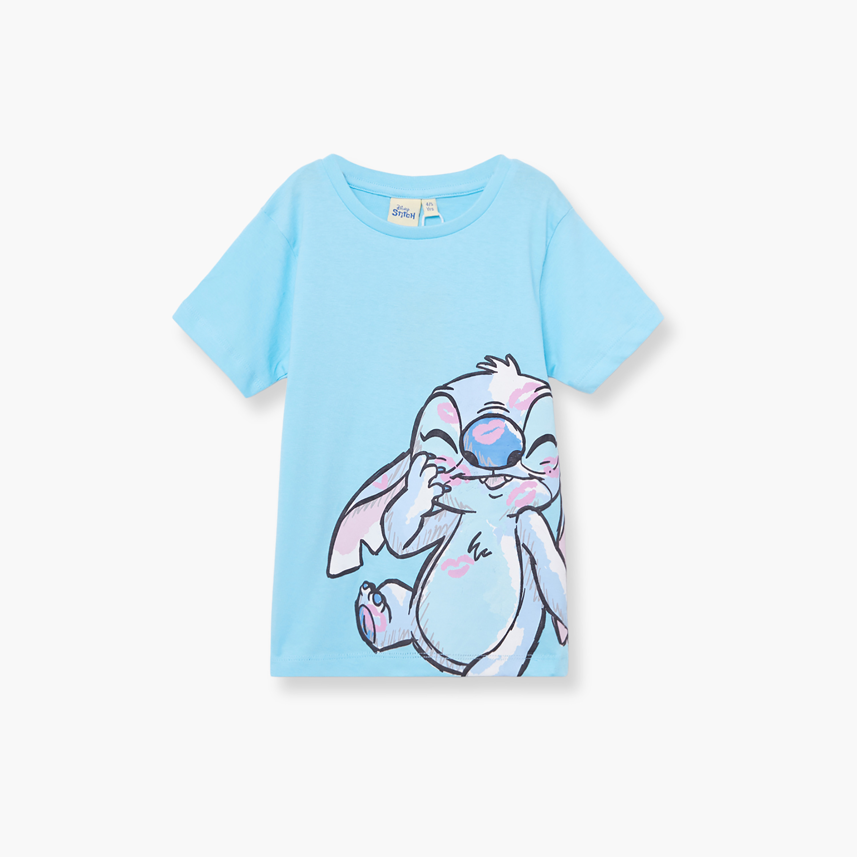طقم تيشيرت وشورت قطني بطبعة ليلو آند ستيتش-girls-clothing-setsandcoords-image-3