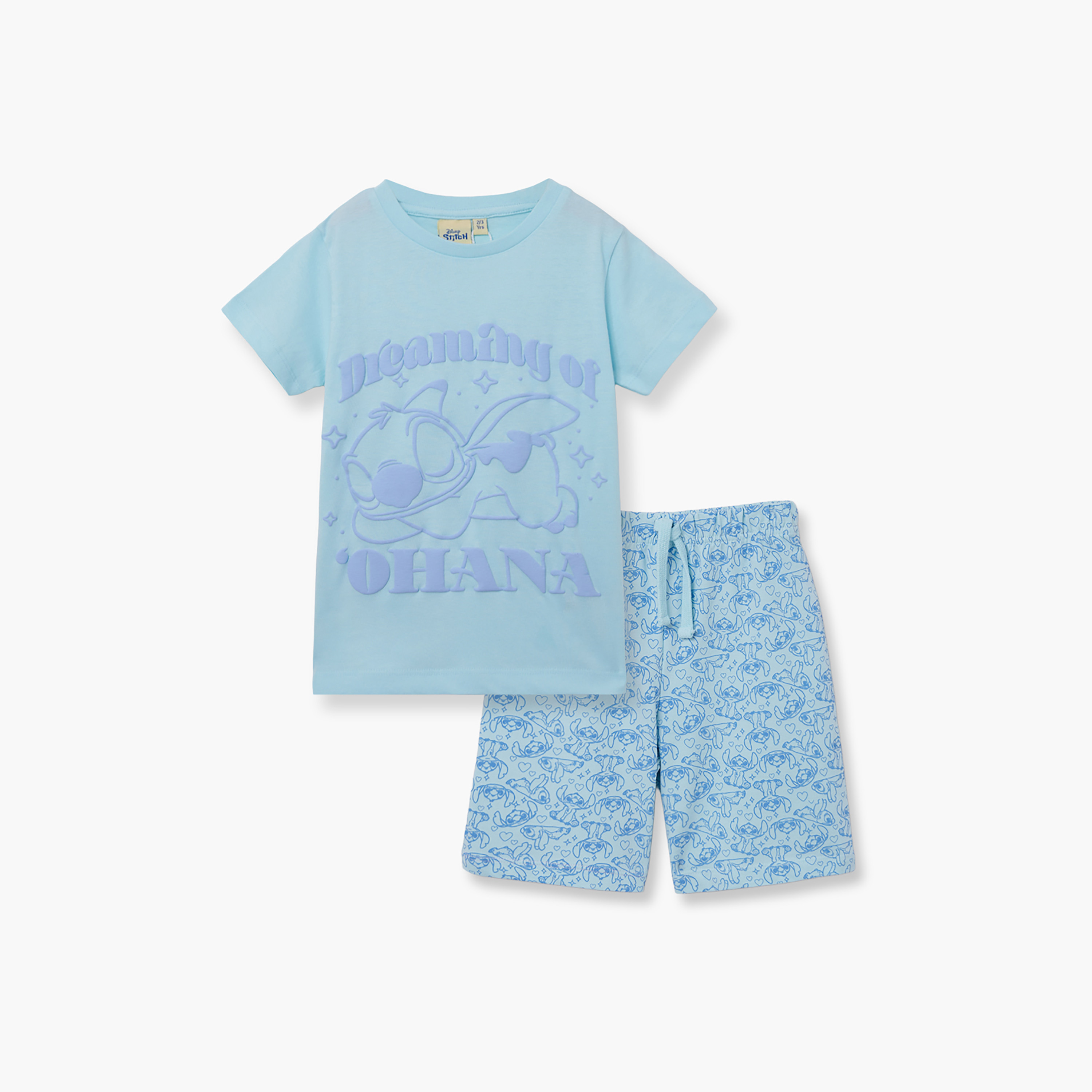 Lilo & Stitch Printed Cotton T-Shirt & Shorts Set-girls-clothing-setsandcoords-image-2