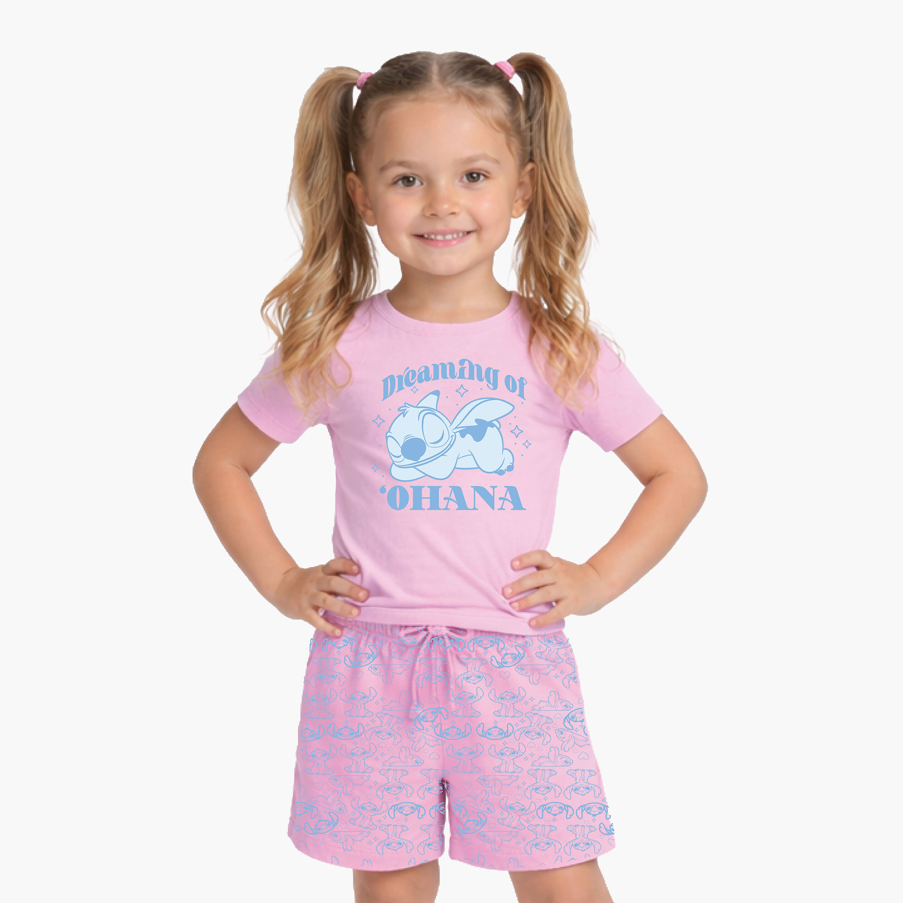 طقم تيشيرت وشورت قطني بطبعة ليلو آند ستيتش-girls-clothing-setsandcoords-image-4