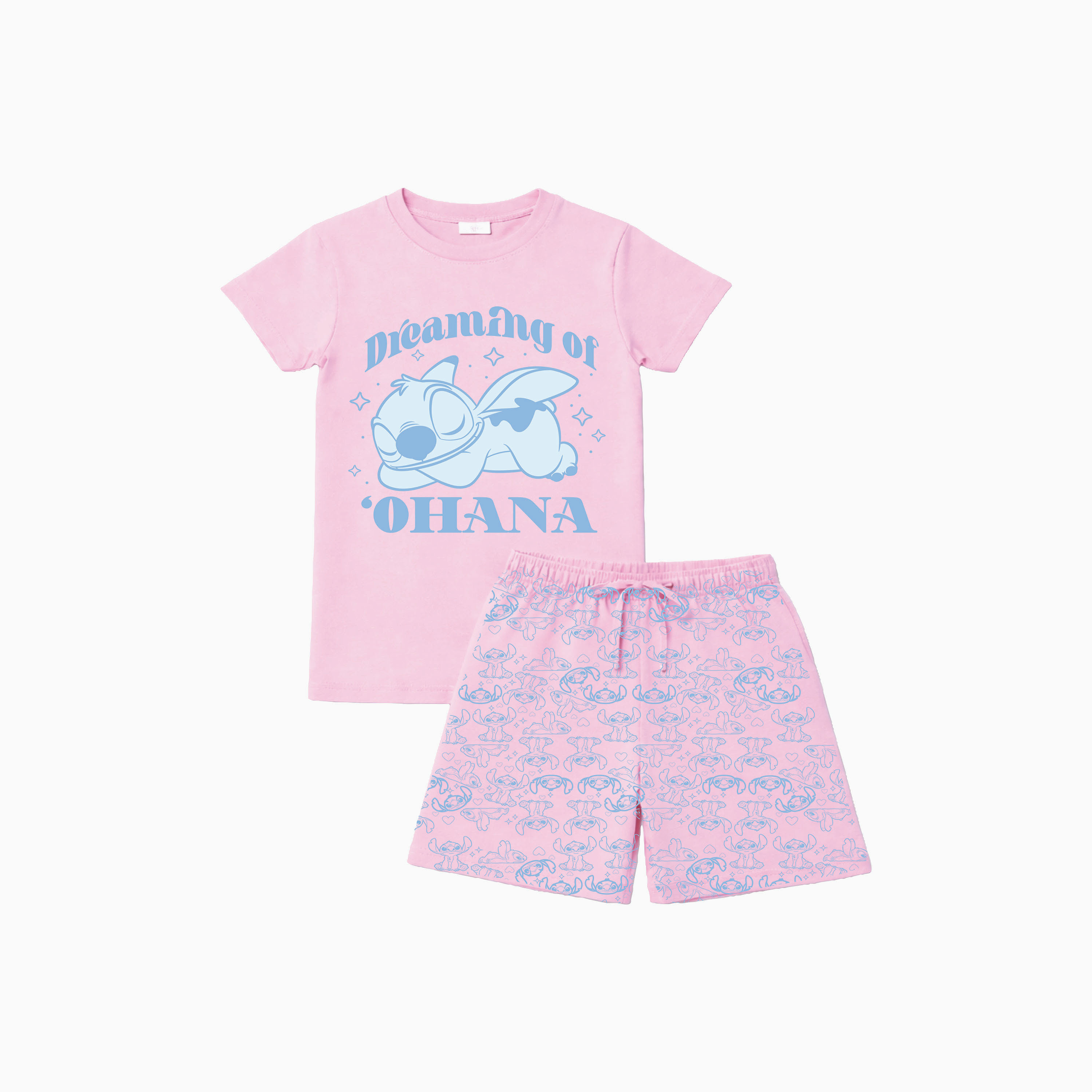 طقم تيشيرت وشورت قطني بطبعة ليلو آند ستيتش-girls-clothing-setsandcoords-image-3